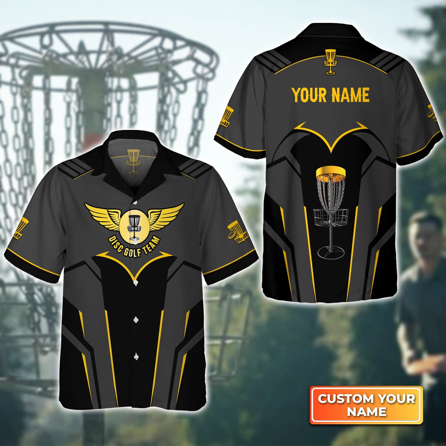 Golden Disc Golf Team Personalized Name 3D Hawaiian Shirt For Disc Golf Players QB95