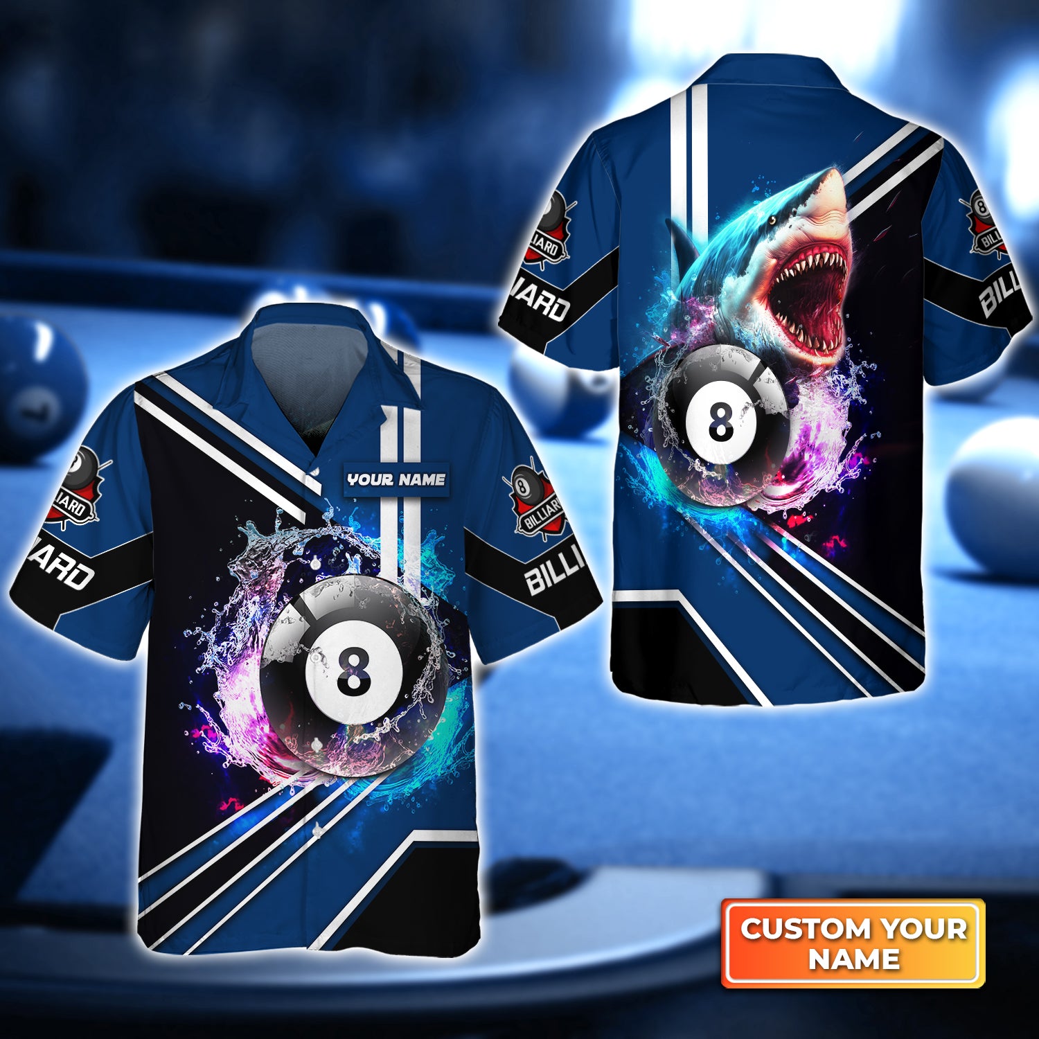 Shark Billiard Team Pool 8 Ball Personalized Name 3D Hawaiian Shirt For Billiard Players QB95