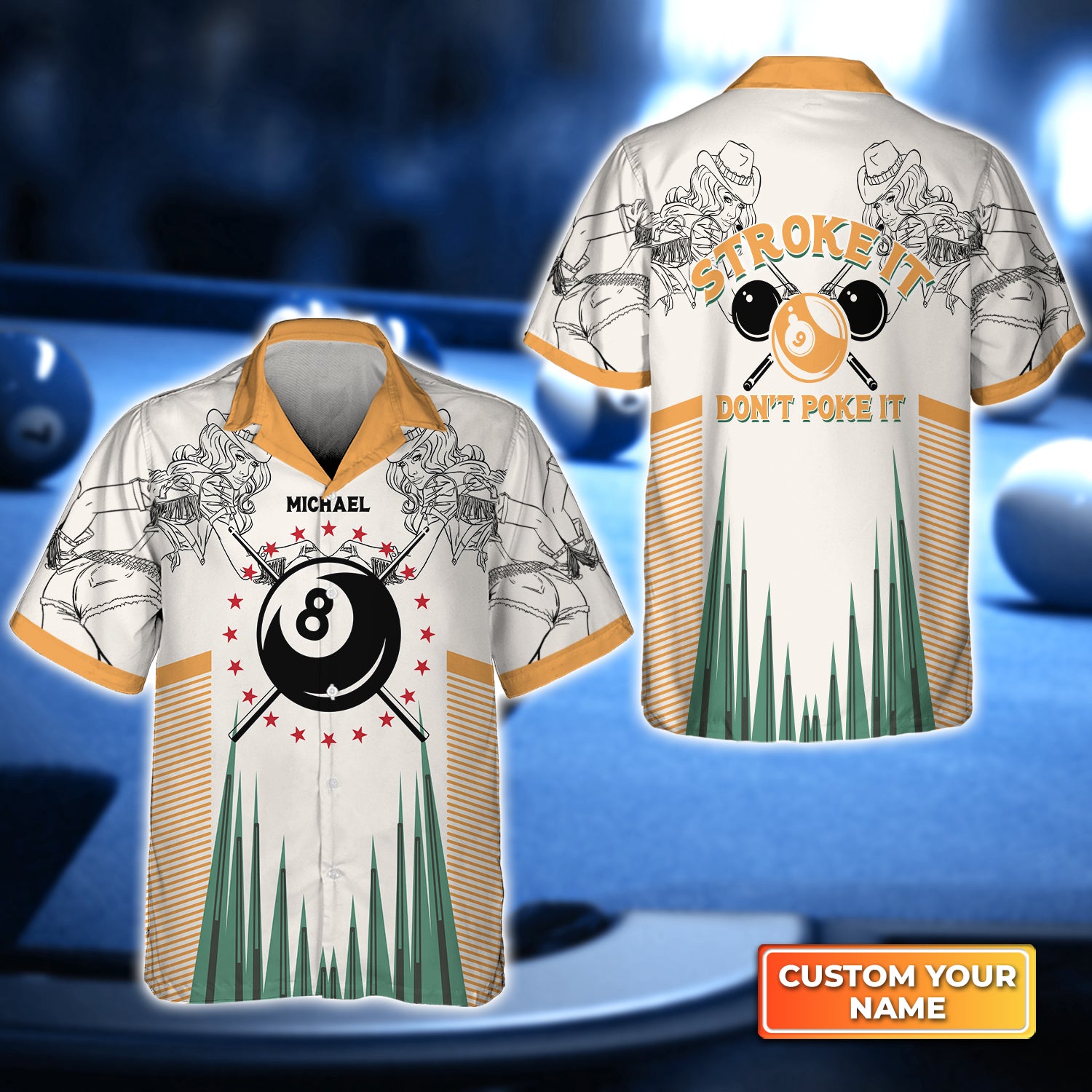 Pool Billiards Stroke It Dont Poke It Personalized Name 3D Hawaiian Shirt For Billiard Players QB95