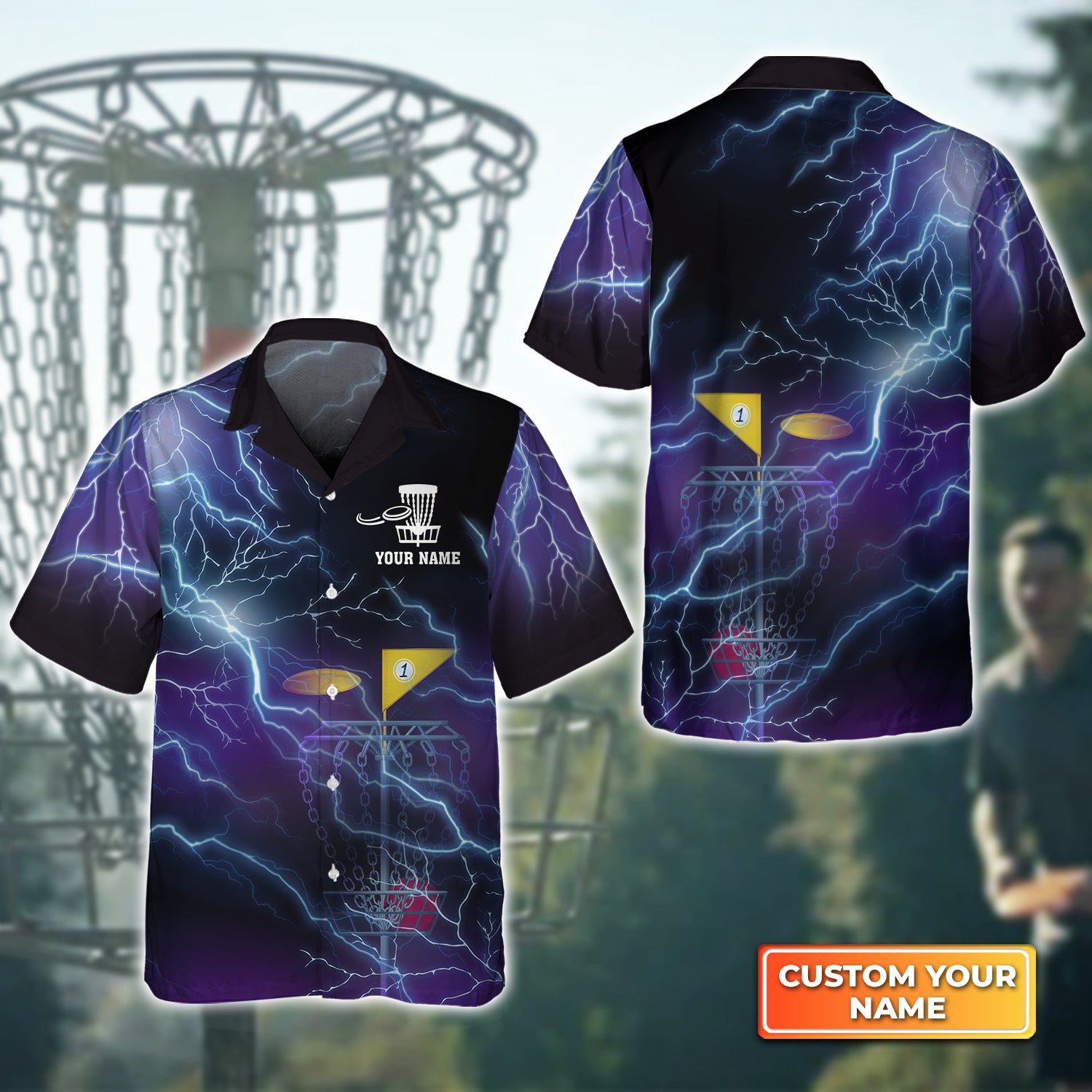 Disc Golf Thunder Lightning Personalized Name 3D Hawaiian Shirt For Disc Golf Players QB95