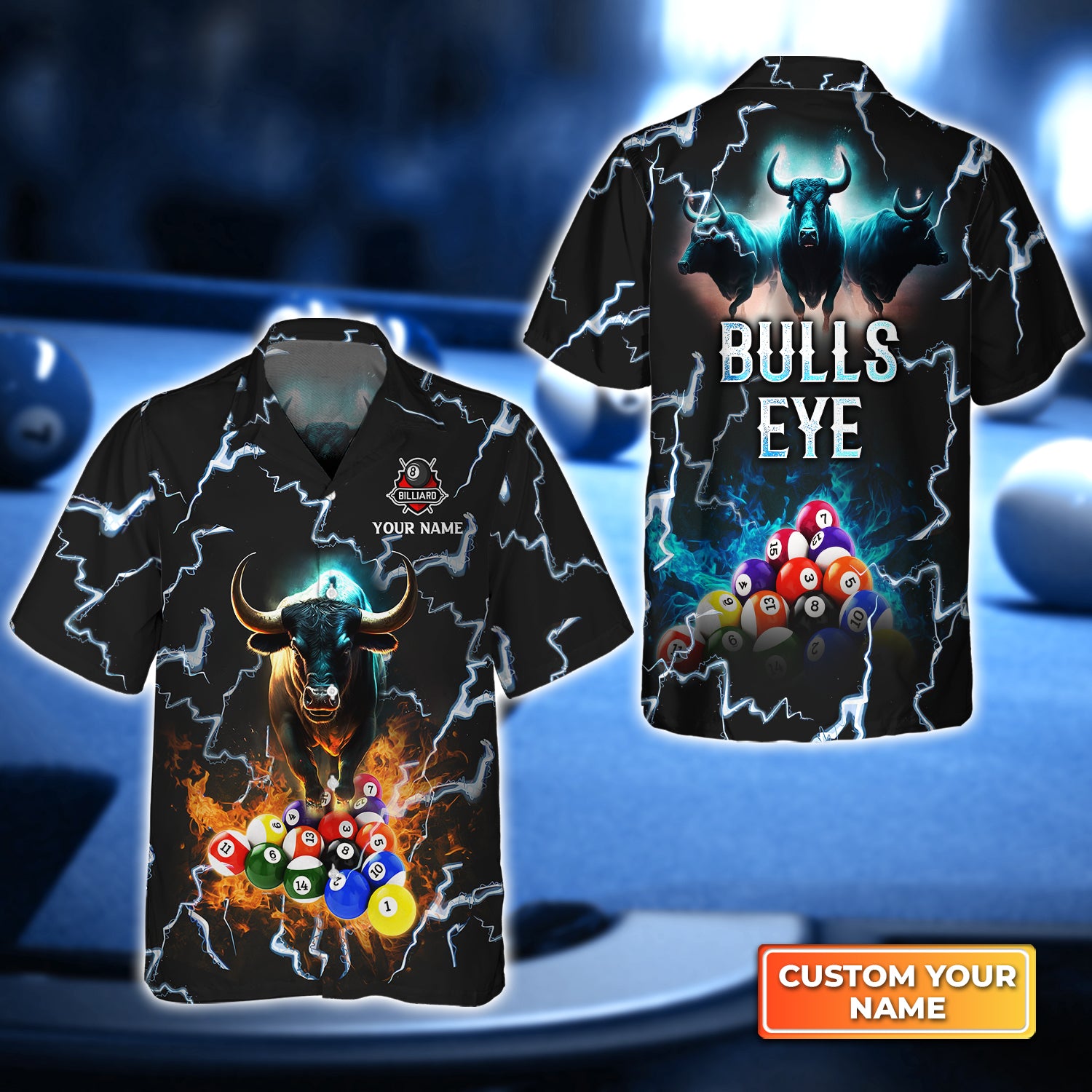 Bulls Eye Billiard Team Pool 8 Ball Personalized Name 3D Hawaiian Shirt For Billiard Players QB95