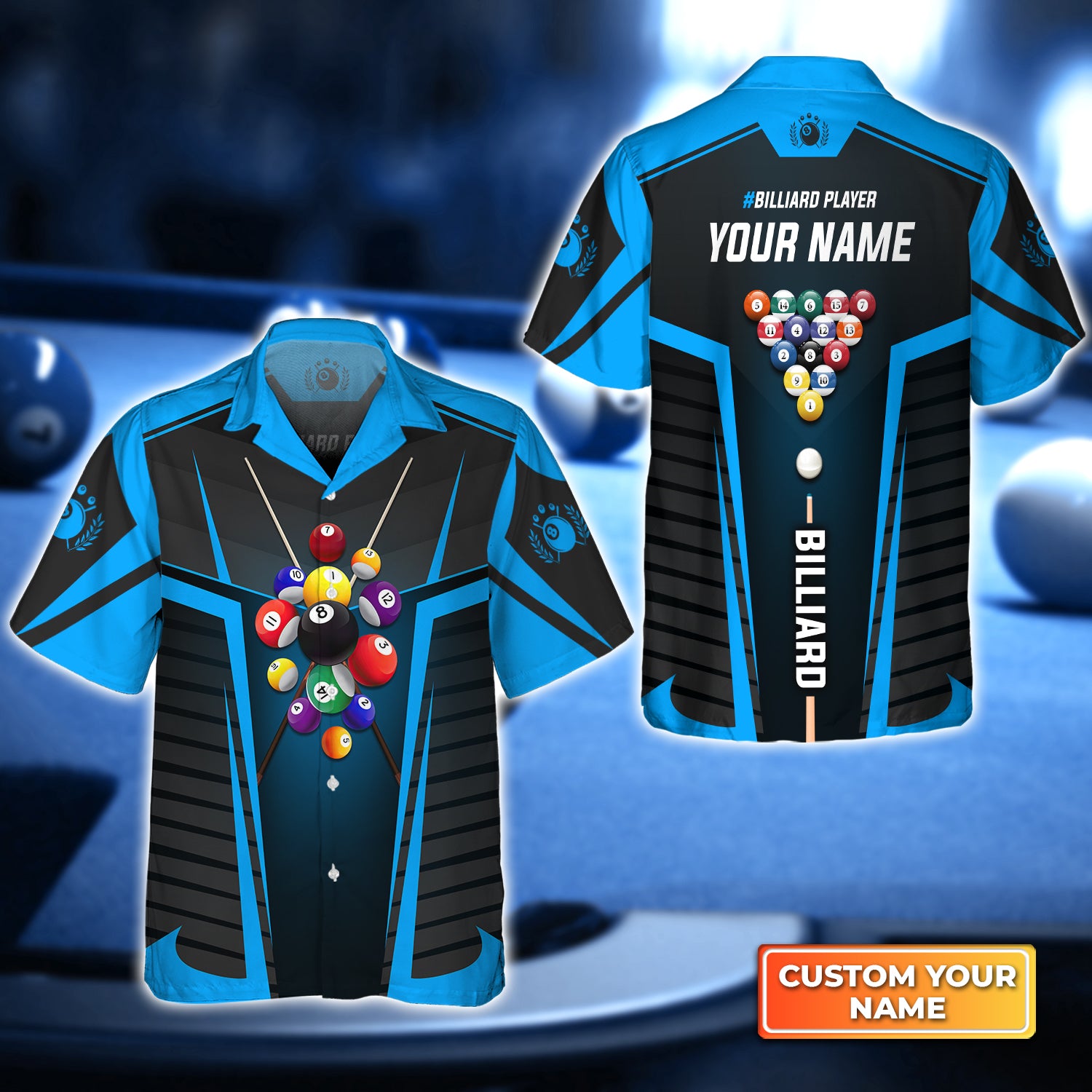 Blue Billiard Balls Personalized Name 3D Hawaiian Shirt For Billiard Players QB95