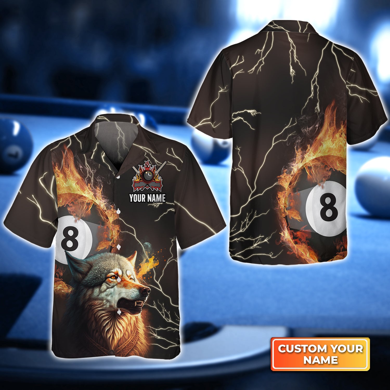 Wolf On Fire Billiard Pool 8 Balls Personalized Name 3D Hawaiian Shirt For Billiard Players QB95