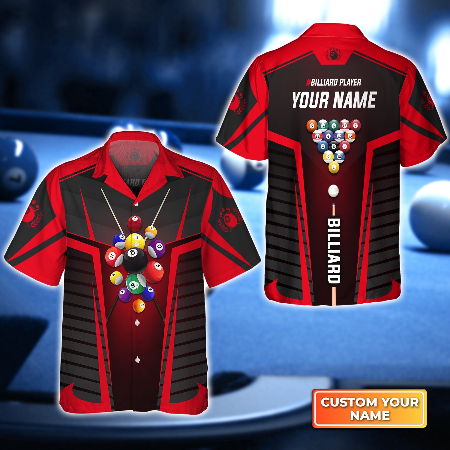 Red Billiard Balls Personalized Name 3D Hawaiian Shirt For Billiard Players QB95