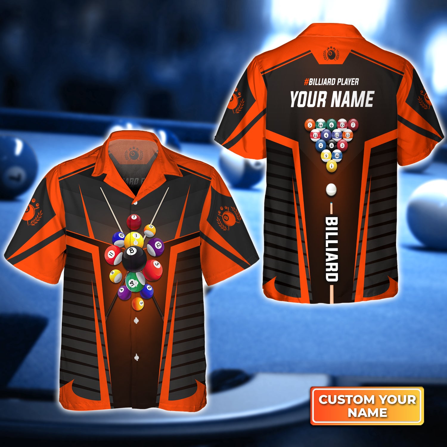 Orange Billiard Balls Personalized Name 3D Hawaiian Shirt For Billiard Players QB95