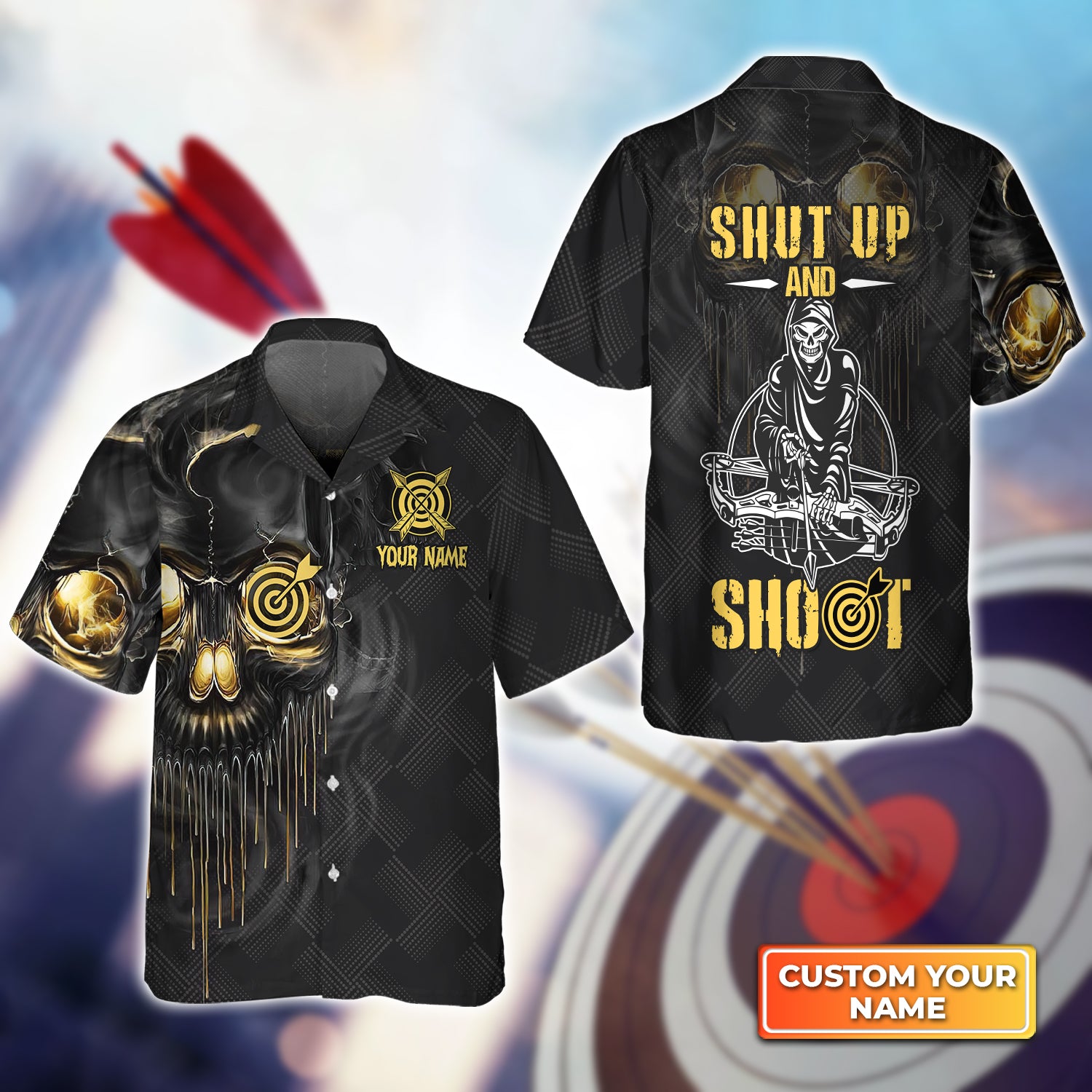 Archery Skull Shut Up and Shoot Personalized Name 3D Hawaiian Shirt QB95 Gift For Archer