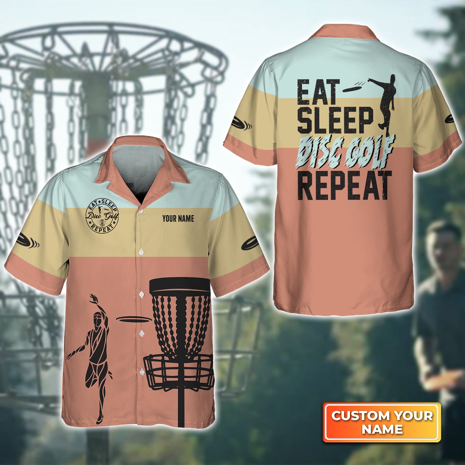 Eat Sleep Disc Golf Repeat Personalized Name 3D Hawaiian Shirt For Disc Golf Players QB95