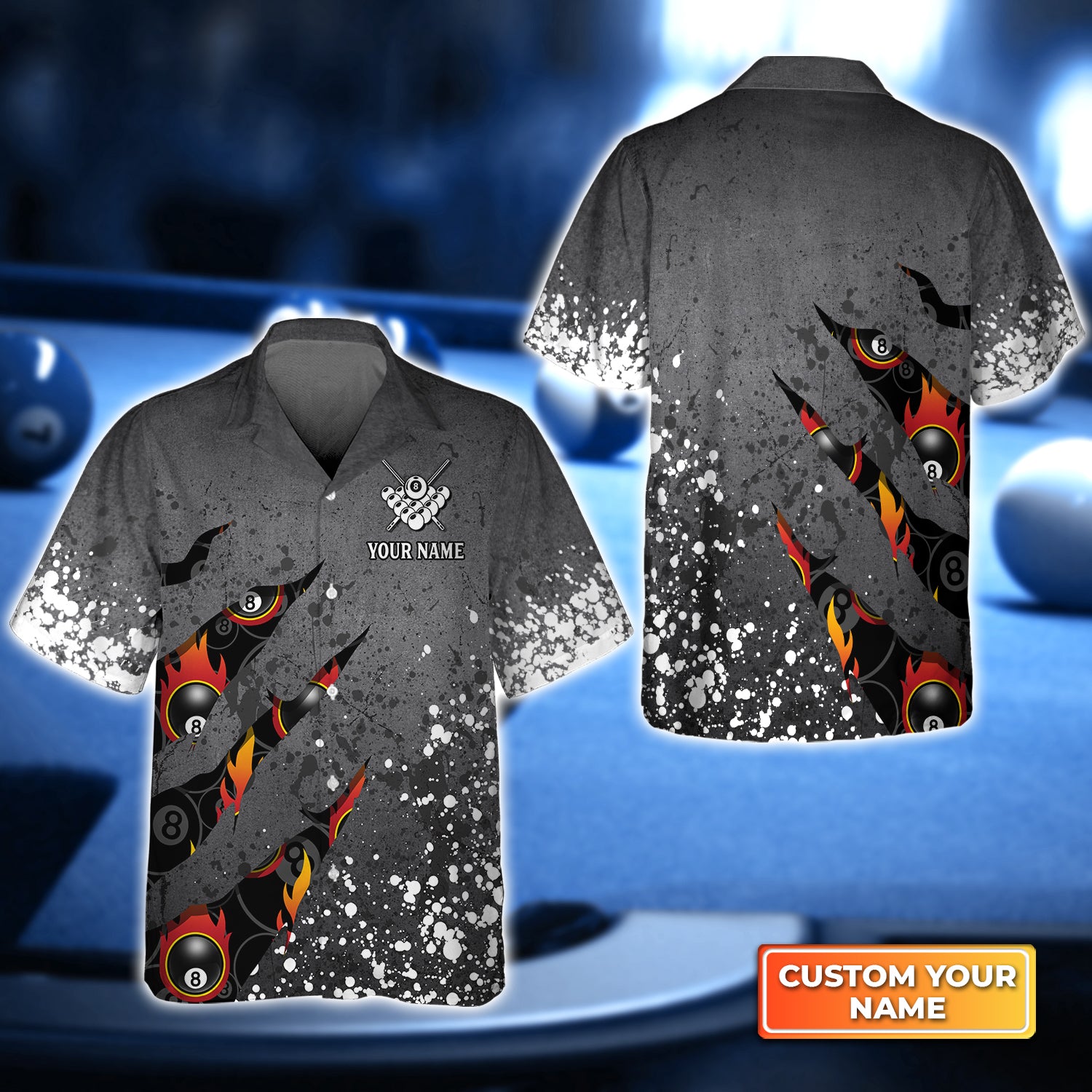 Billiards 8 Balls Paint Splash Personalized Name 3D Hawaiian Shirt For Billiard Players QB95
