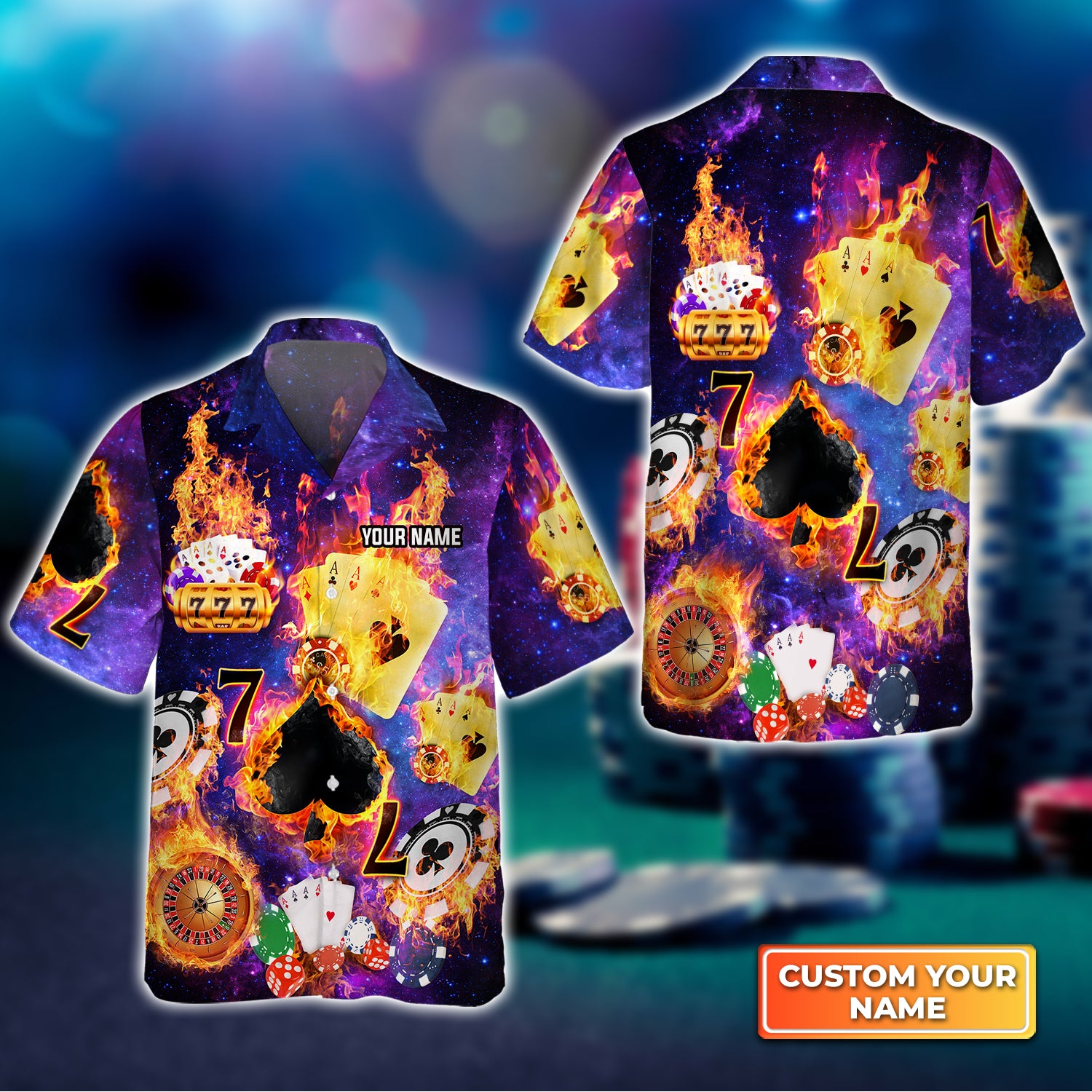 Funny Poker Casino Seamless Pattern Personalized Name 3D Hawaiian Shirt For Poker Players QB95