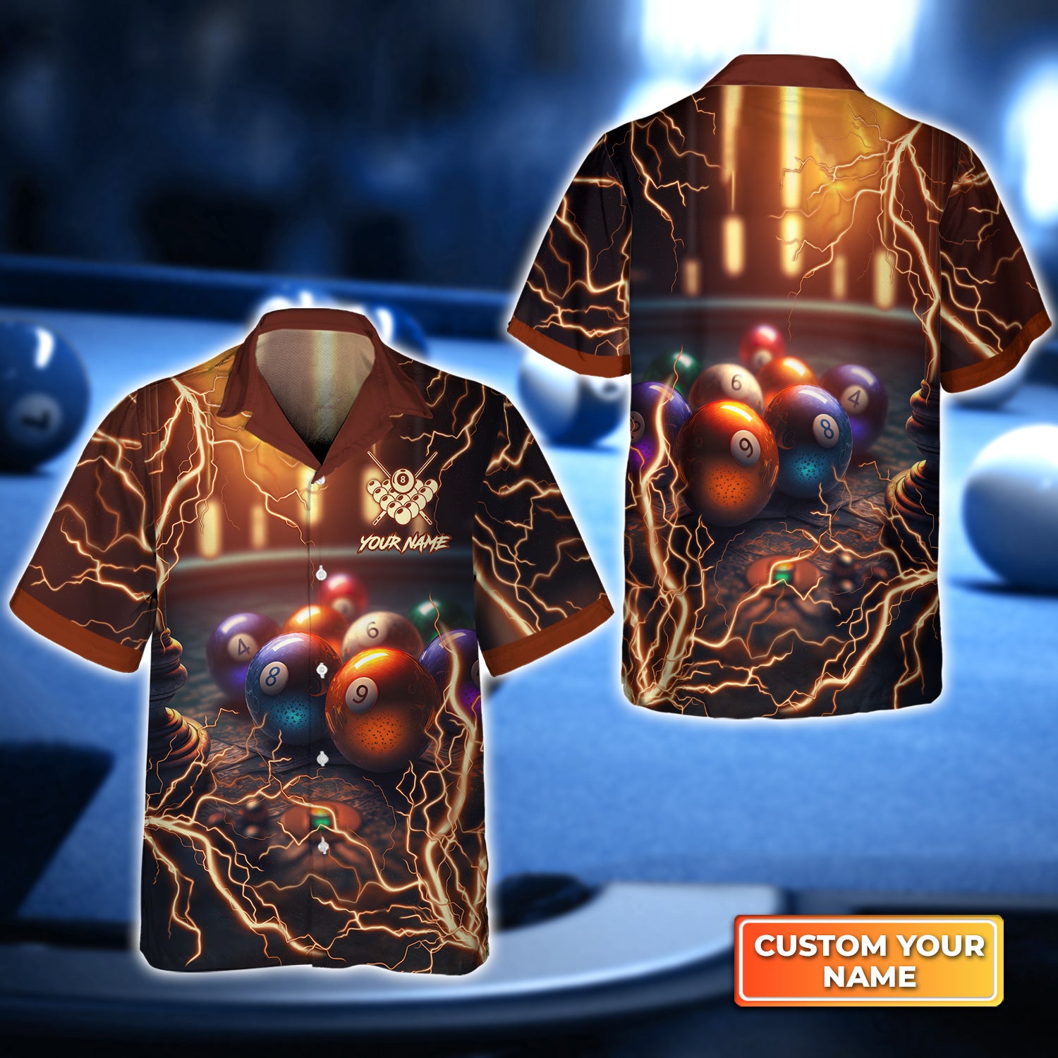 Rainbow Billiard Pool Thunder Personalized Name 3D Hawaiian Shirt For Billiard Players QB95