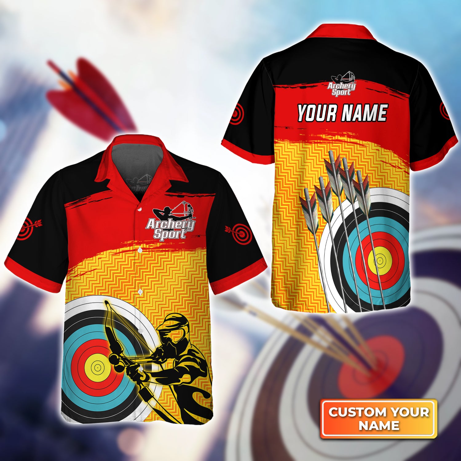 Yellow Archery Target Sign Personalized Name 3D Hawaiian Shirt QB95 Gift For Archer