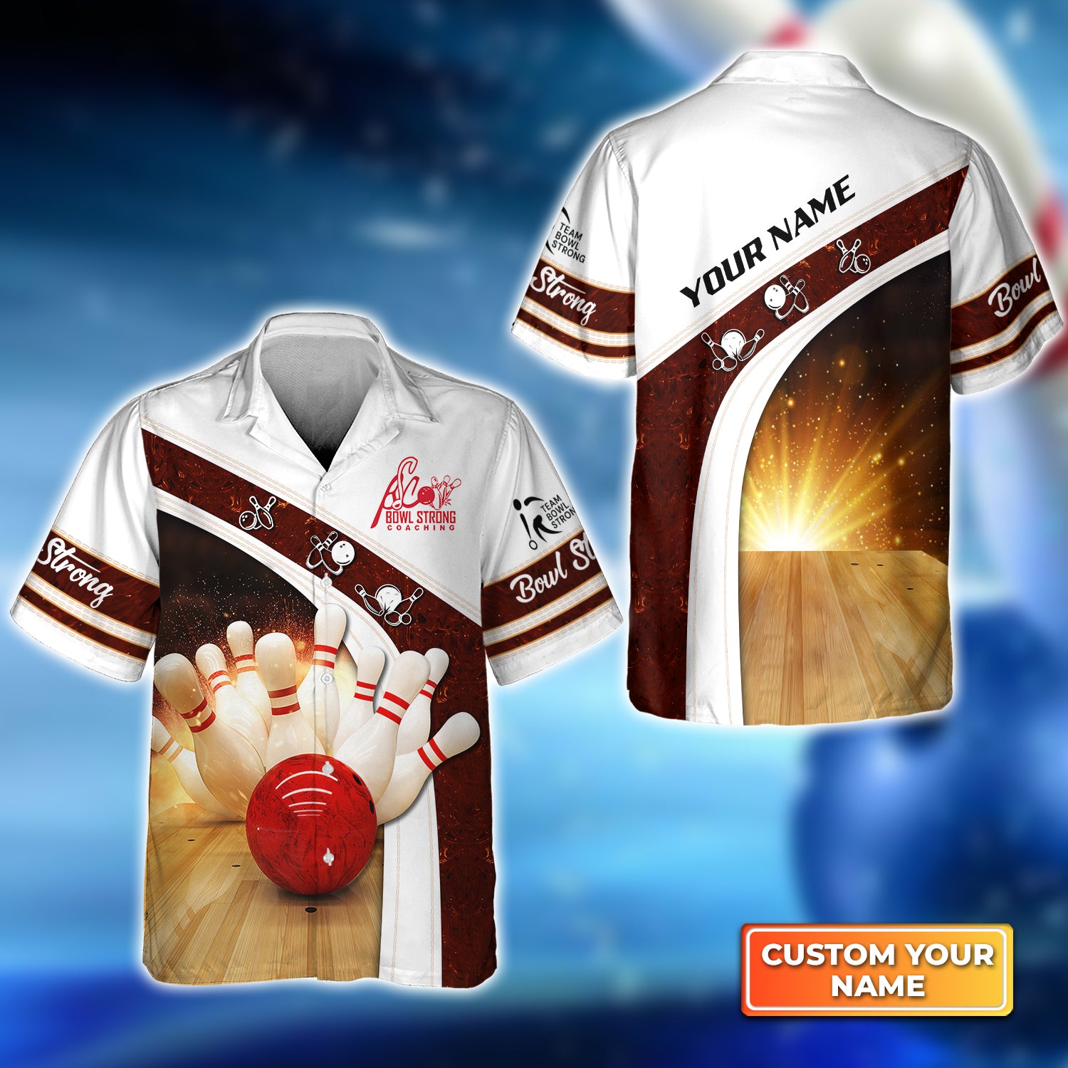 Red Bowling Ball Bowl Strong Personalized Name 3D Hawaiian Shirt QB95 Gift For Bowler