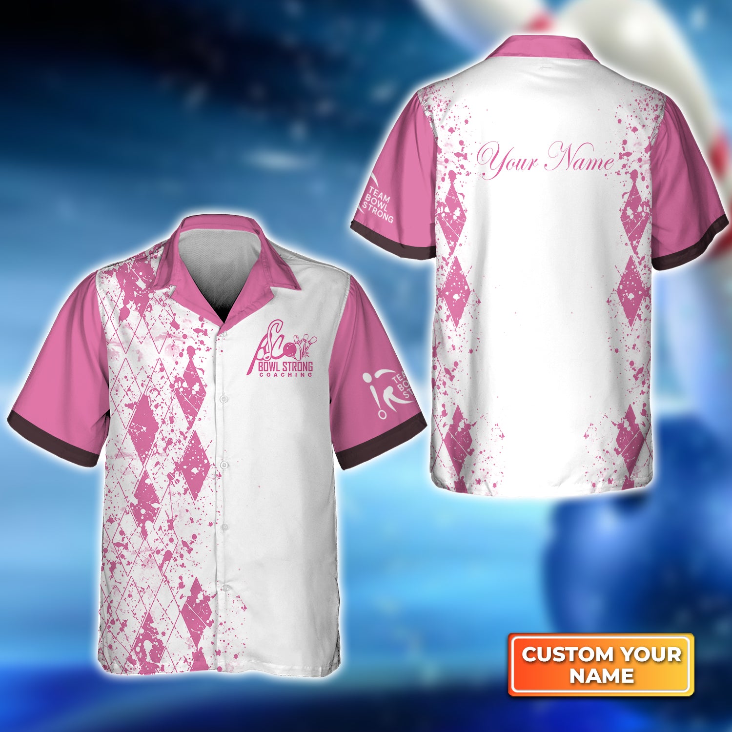 Team Bowl Strong Pink Pattern Personalized Name 3D Hawaiian Shirt QB95 Gift For Bowler