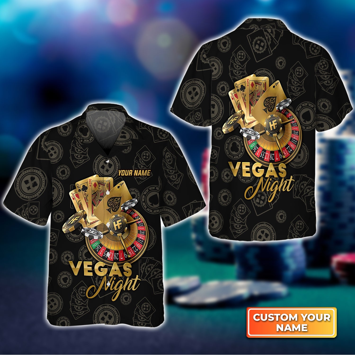 Vegas Night In Casino Personalized Name 3D Hawaiian Shirt For Poker Players QB95