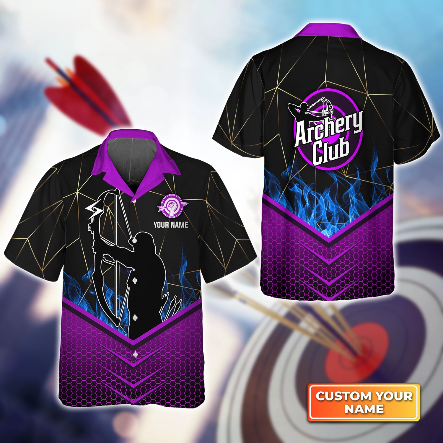 Ancher In Purple Background Archery Club Personalized Name 3D Hawaiian Shirt QB95 Gift For Archer