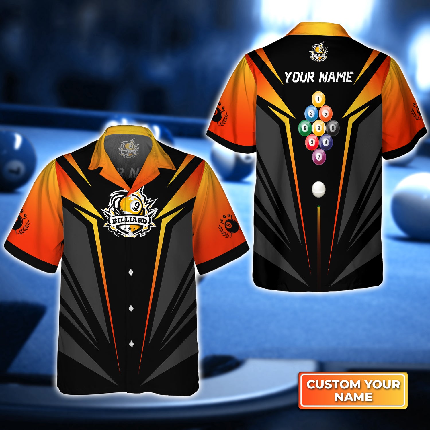 Billiard Pool Nine-Ball In Orange Personalized Name 3D Hawaiian Shirt For Billiard Players QB95