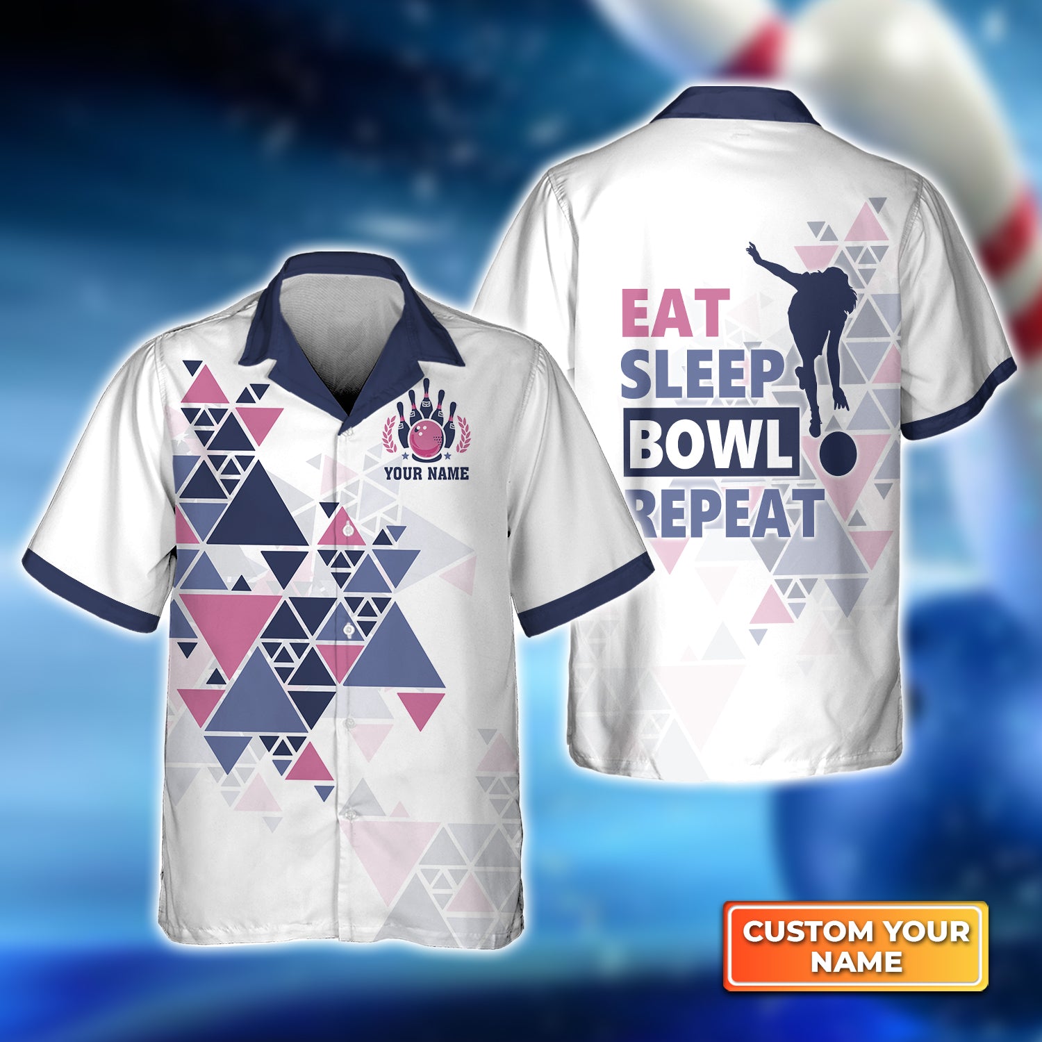 Eat Sleep Bowl Repeat Personalized Name 3D Hawaiian Shirt QB95