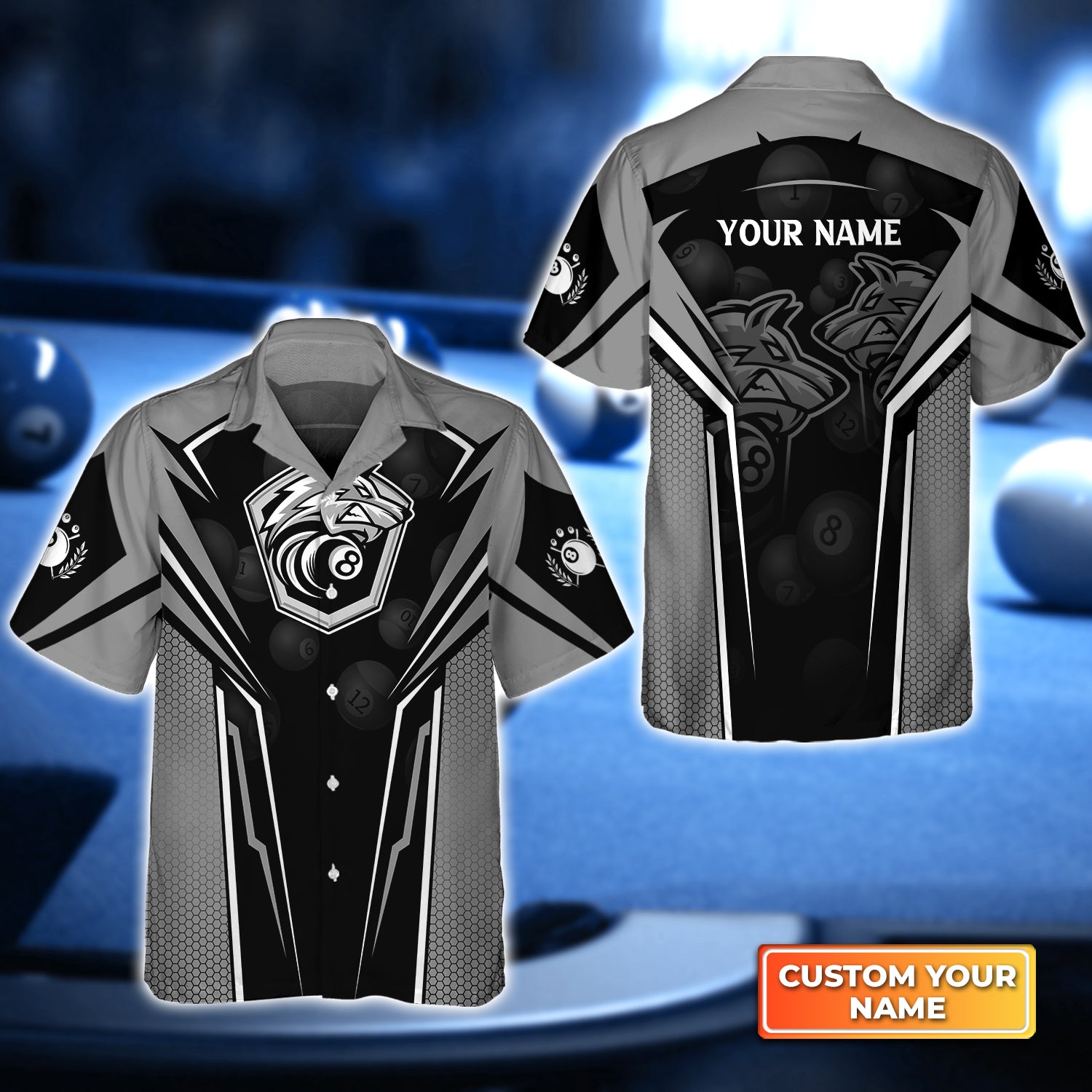 Grey Wolf Team Billiard Personalized Name 3D Hawaiian Shirt For Billiard Players QB95