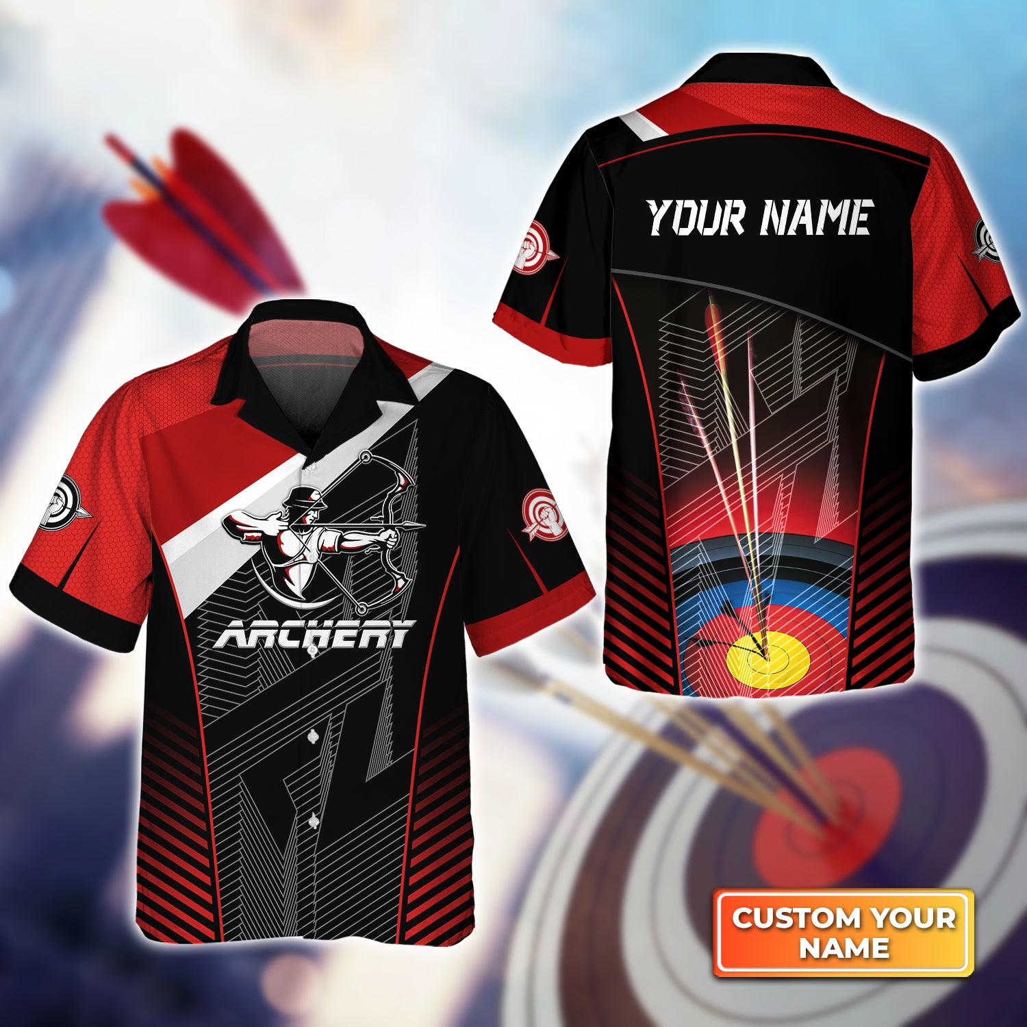 Red And Black Archer Archery Target Personalized Name 3D Hawaiian Shirt QB95 Gift For Archer