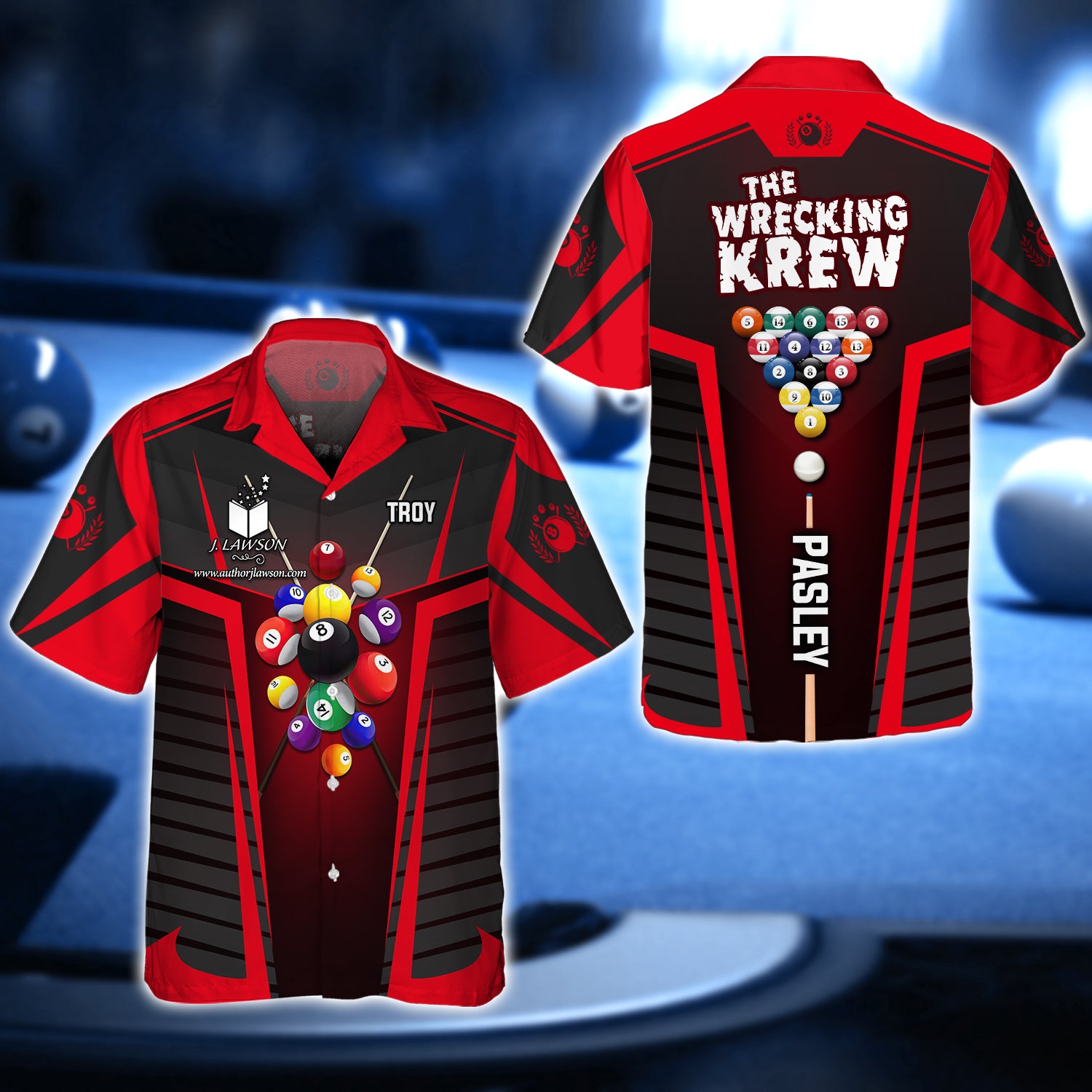 TROY PASLEY, The Wrecking Krew Team In Red Billard Balls 3D Shirt - QB95