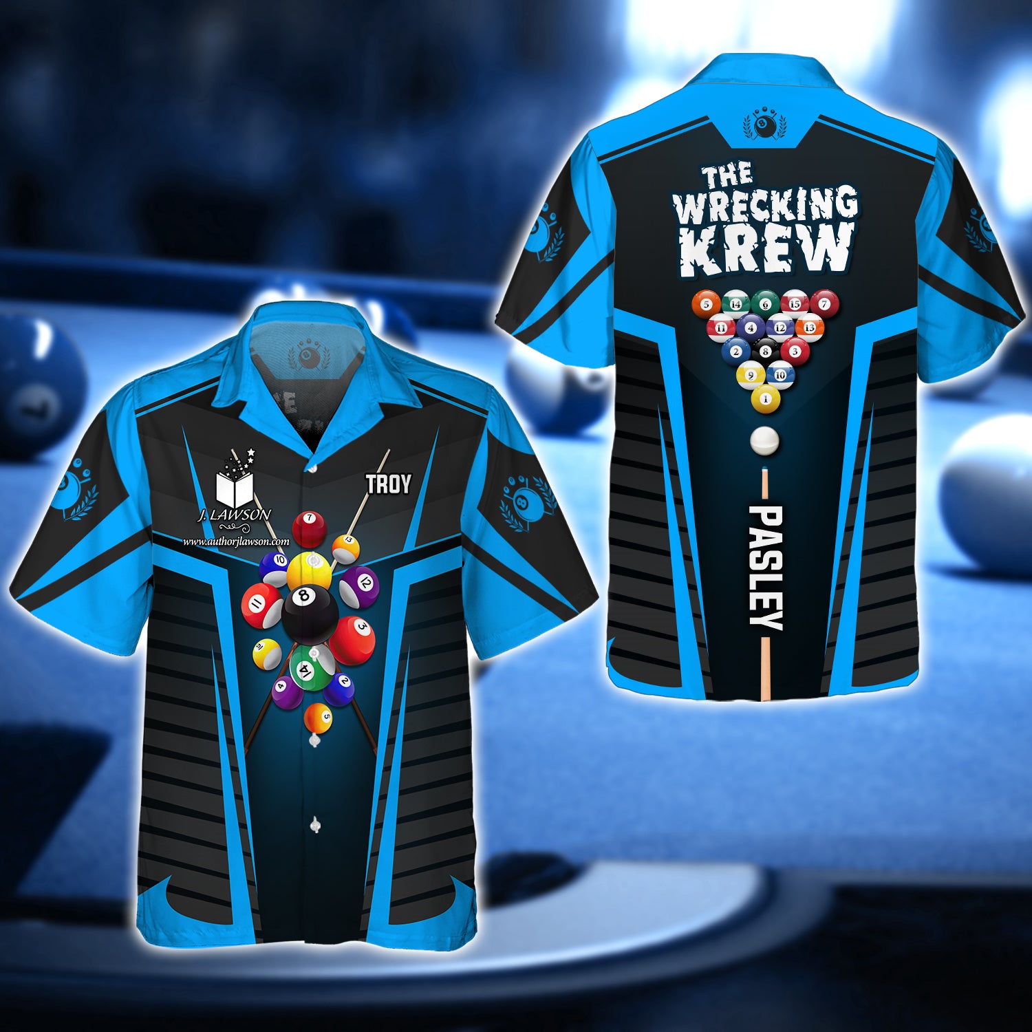 TROY PASLEY, The Wrecking Krew Team In Blue Billard Balls 3D Shirt - QB95