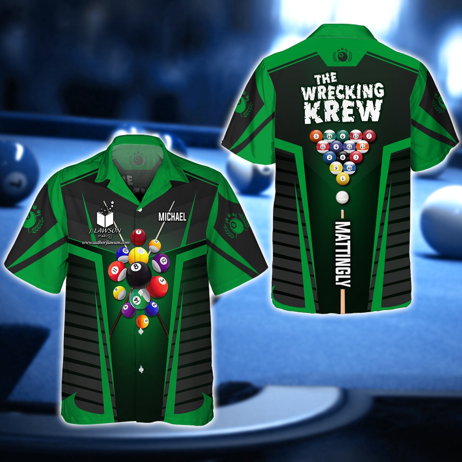 MICHAEL MATTINGLY, The Wrecking Krew Team In Green Billard Balls 3D Shirt - QB95