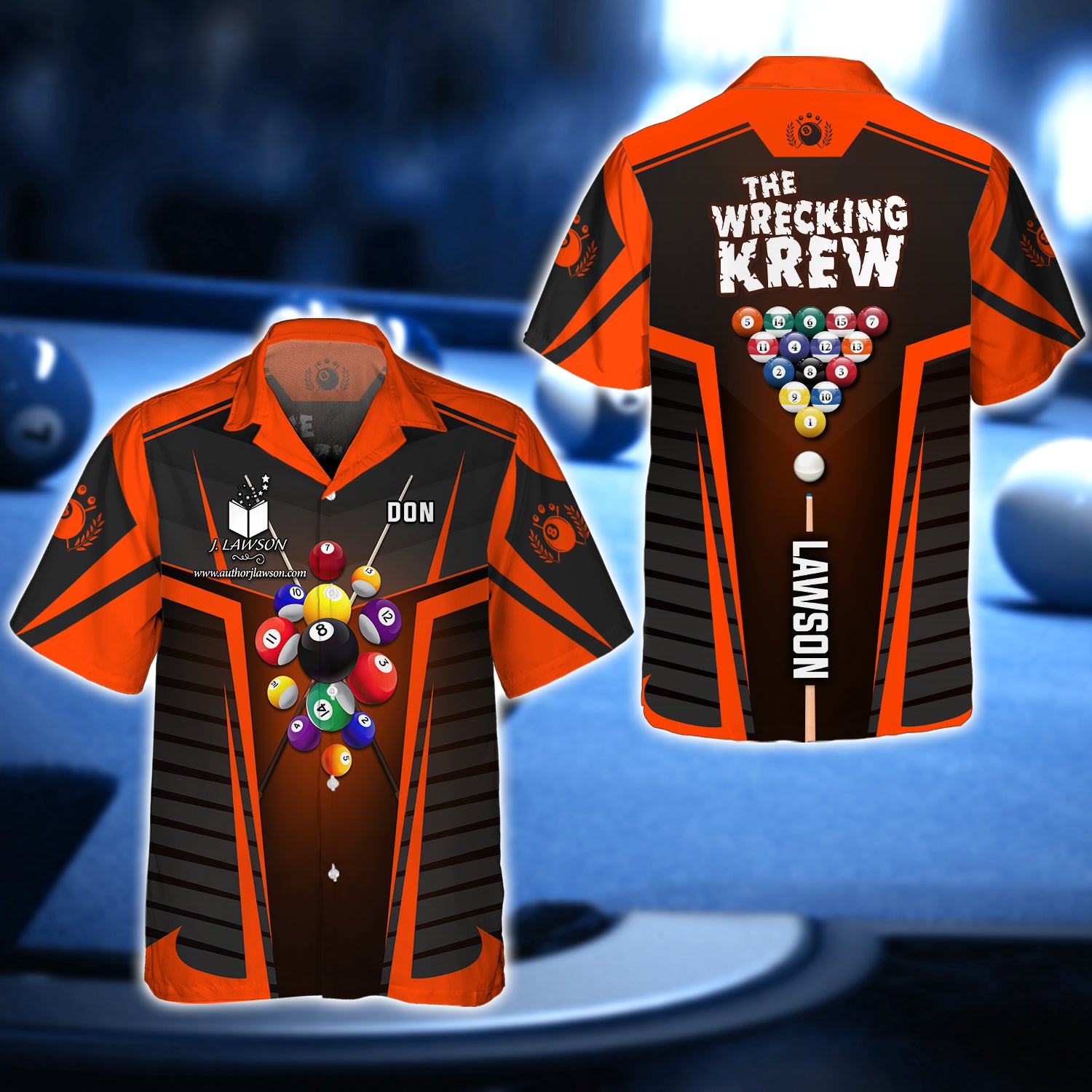 DON LAWSON, The Wrecking Krew Team In Orange Billard Balls 3D Shirt - QB95