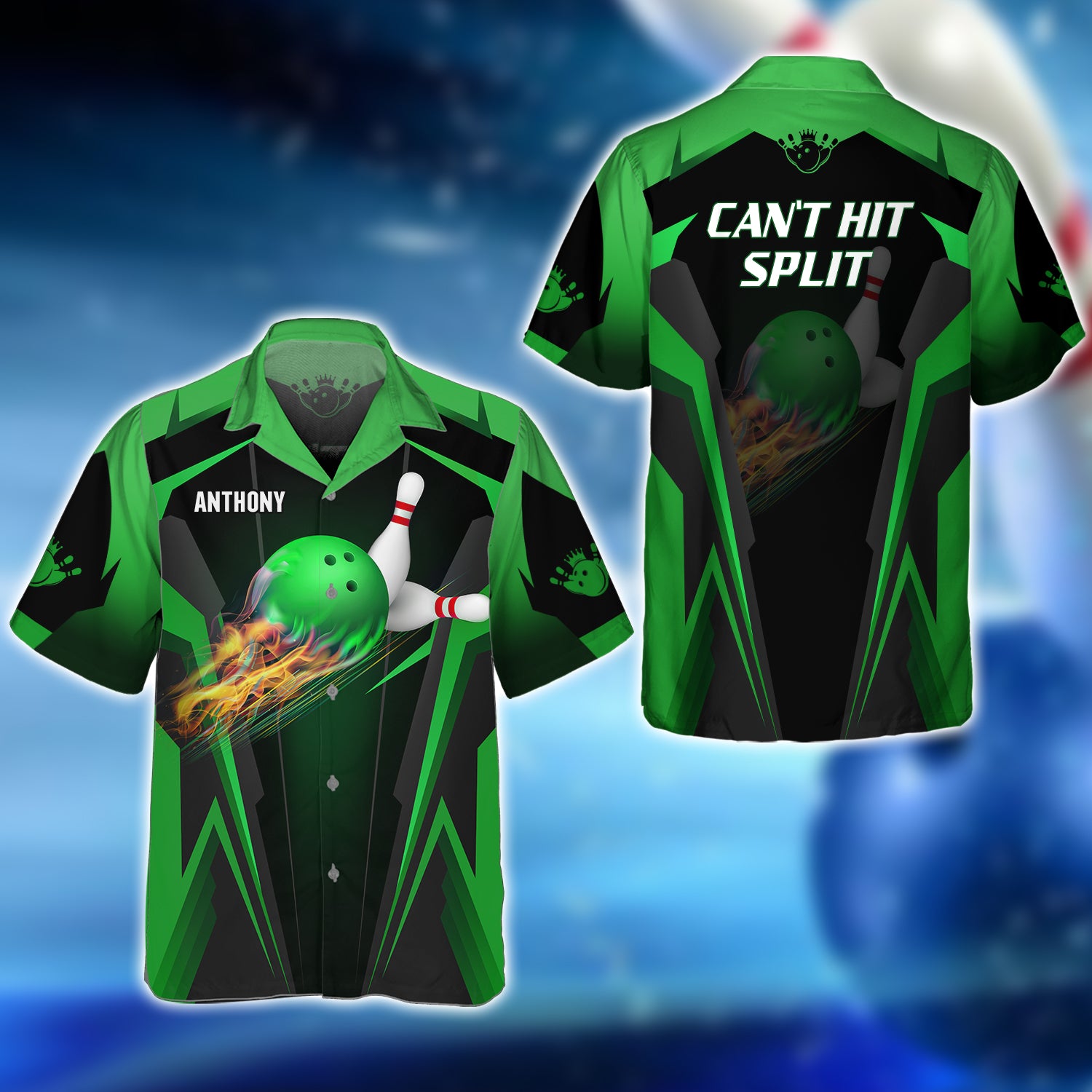 Anthony - The Green Bowling Ball in Flames 3D Shirt - QB95