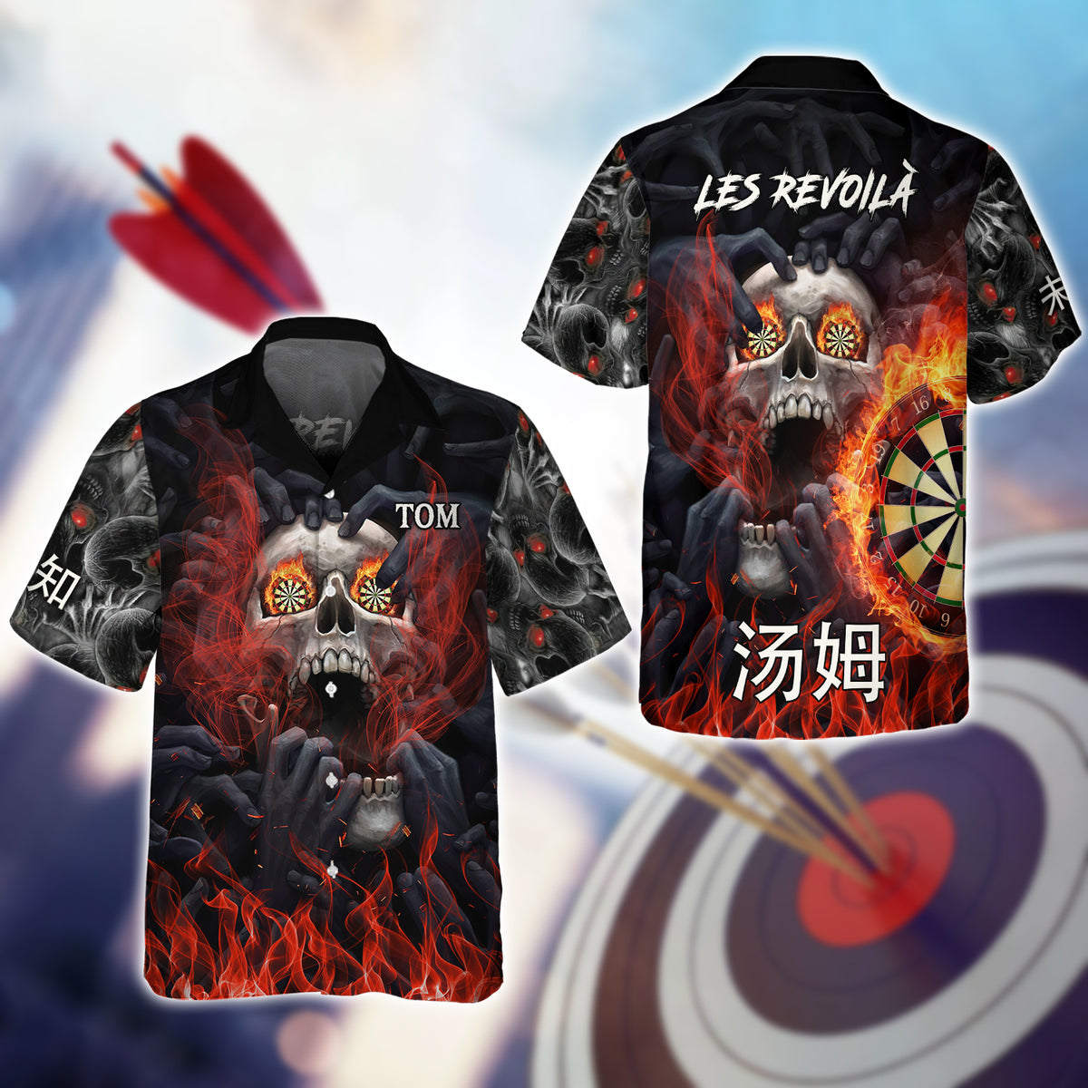 TOM Skull Dartboard On Fire 3D Shirt - QB95 – Onemoredart