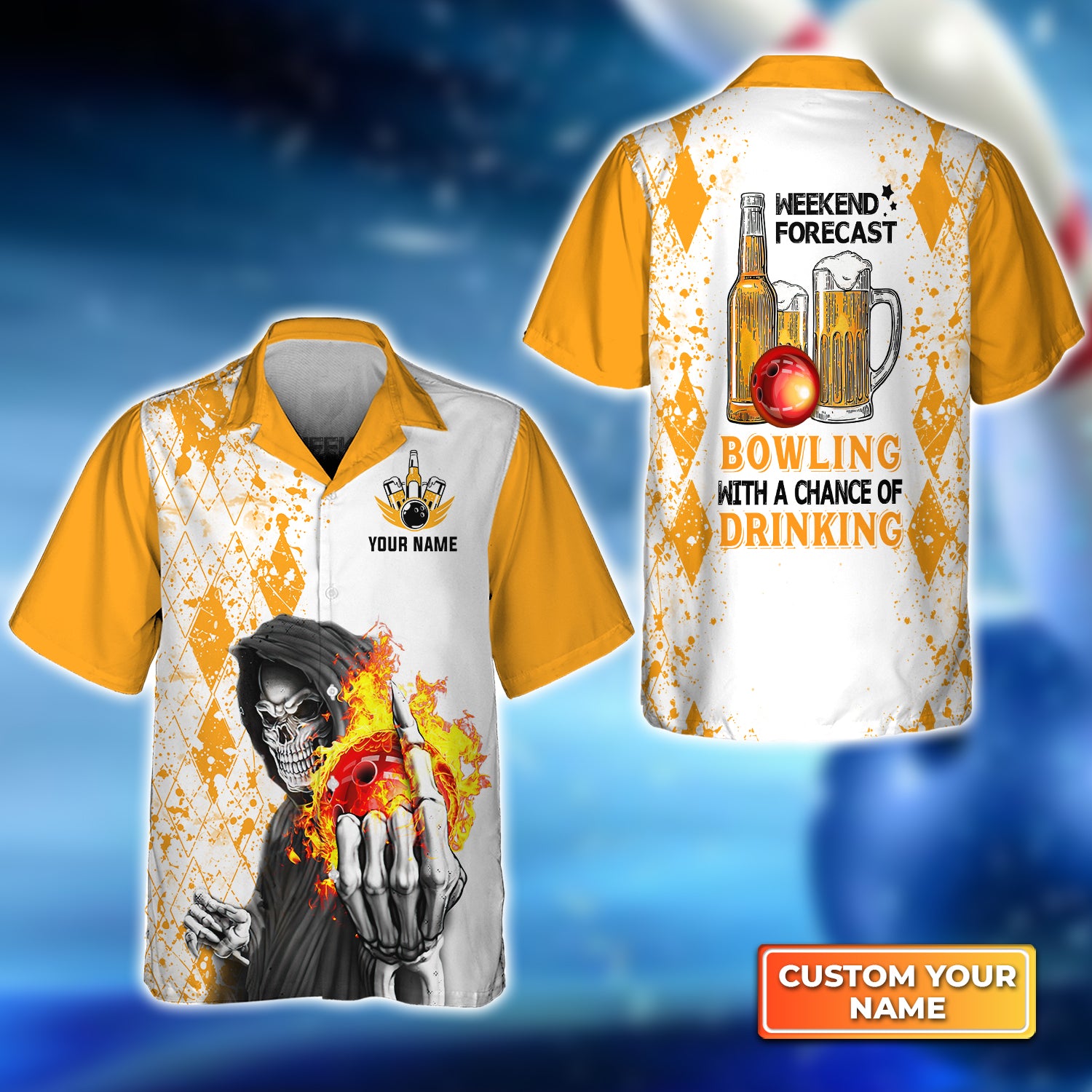 Weekend Forecast Bowling With A Big Chance of Drinking Personalized Name 3D Hawaiian Shirt QB95