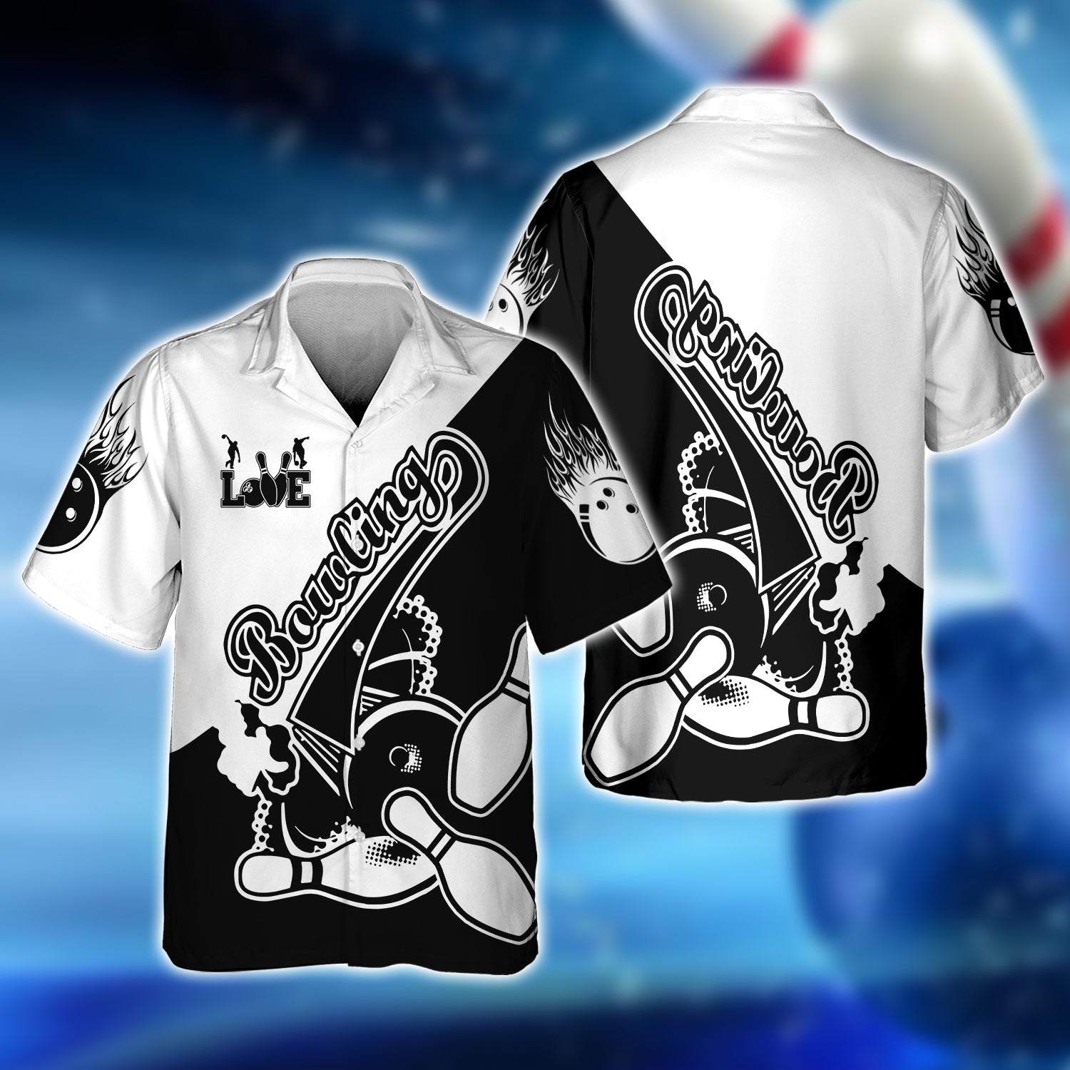 Love Bowling Black And White Problem 3D Hawaiian Shirt For Bowler QB95