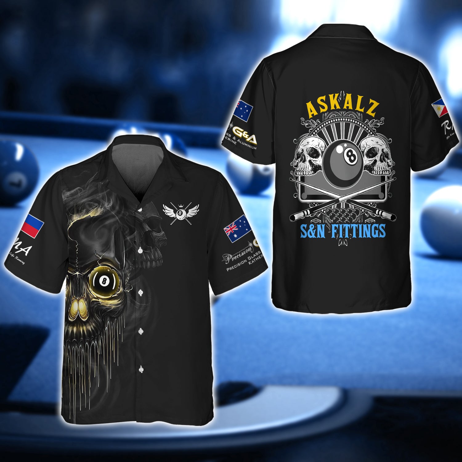 [NO NAME] - ASKALZ S&N FITTINGS Billiard Skull 8 Ball 3D Shirt - QB95