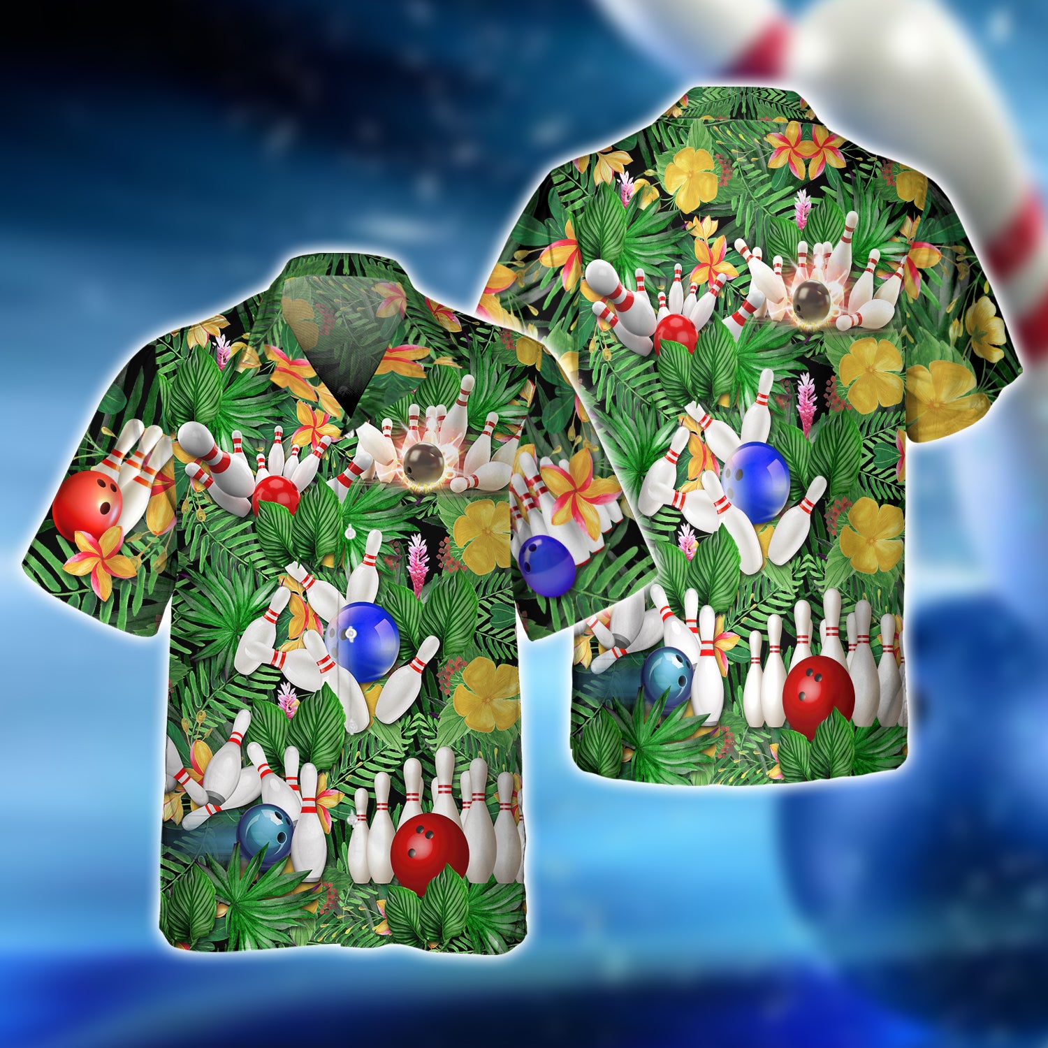 Multiple Bowl And Ball In Flower Hawaii Pattern 3D Hawaiian Shirt For Bowler QB95