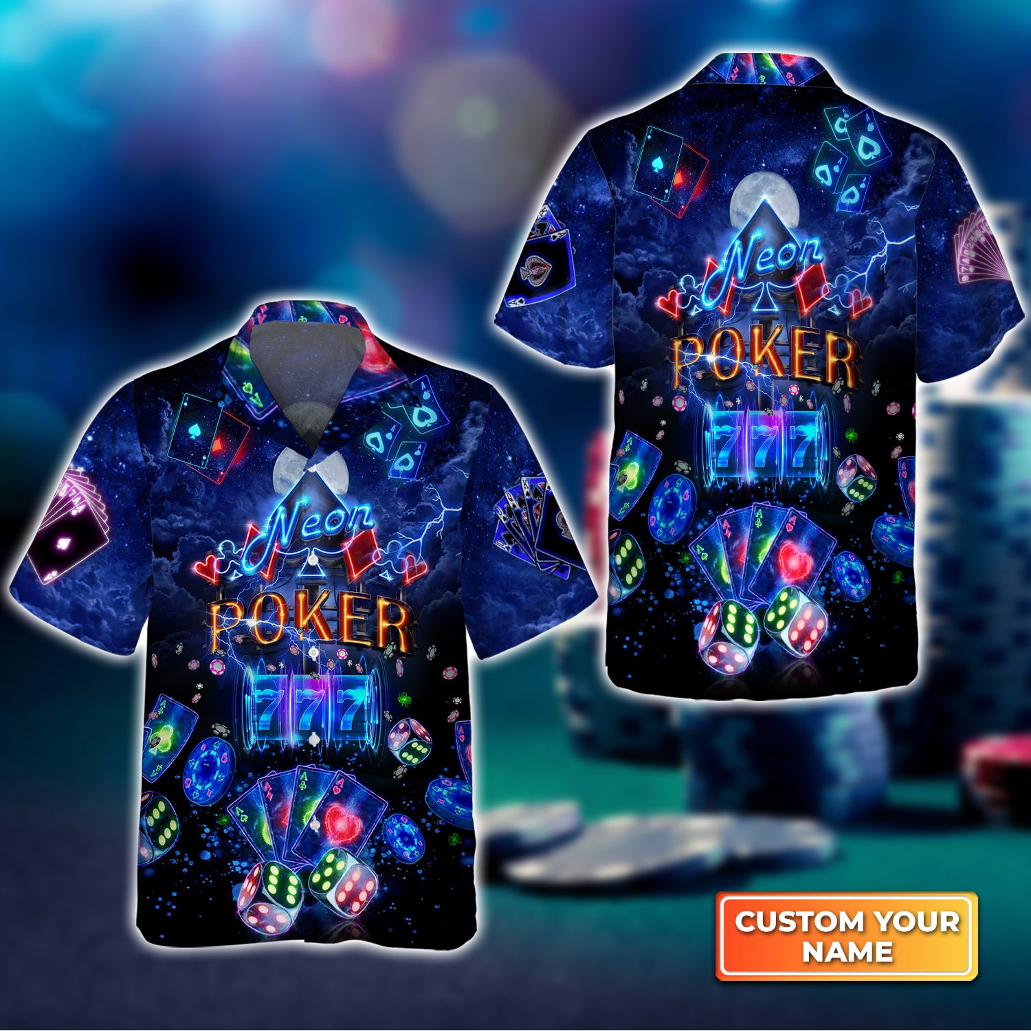 Poker Neon Casino Slot Machine With Jackpot 3D Shirt - QB95