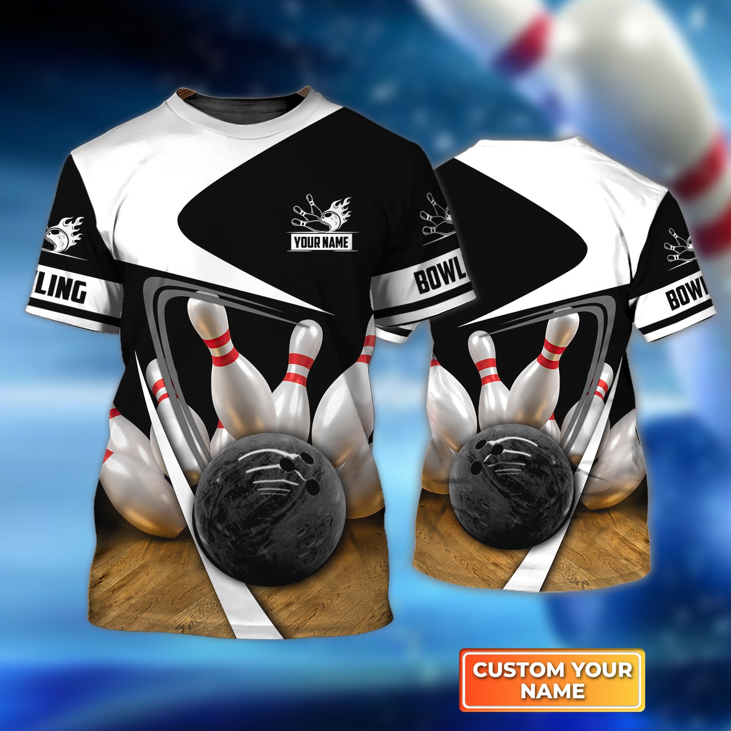 Ten Strike Classic Bowling Personalized Name 3D Tshirt QB95