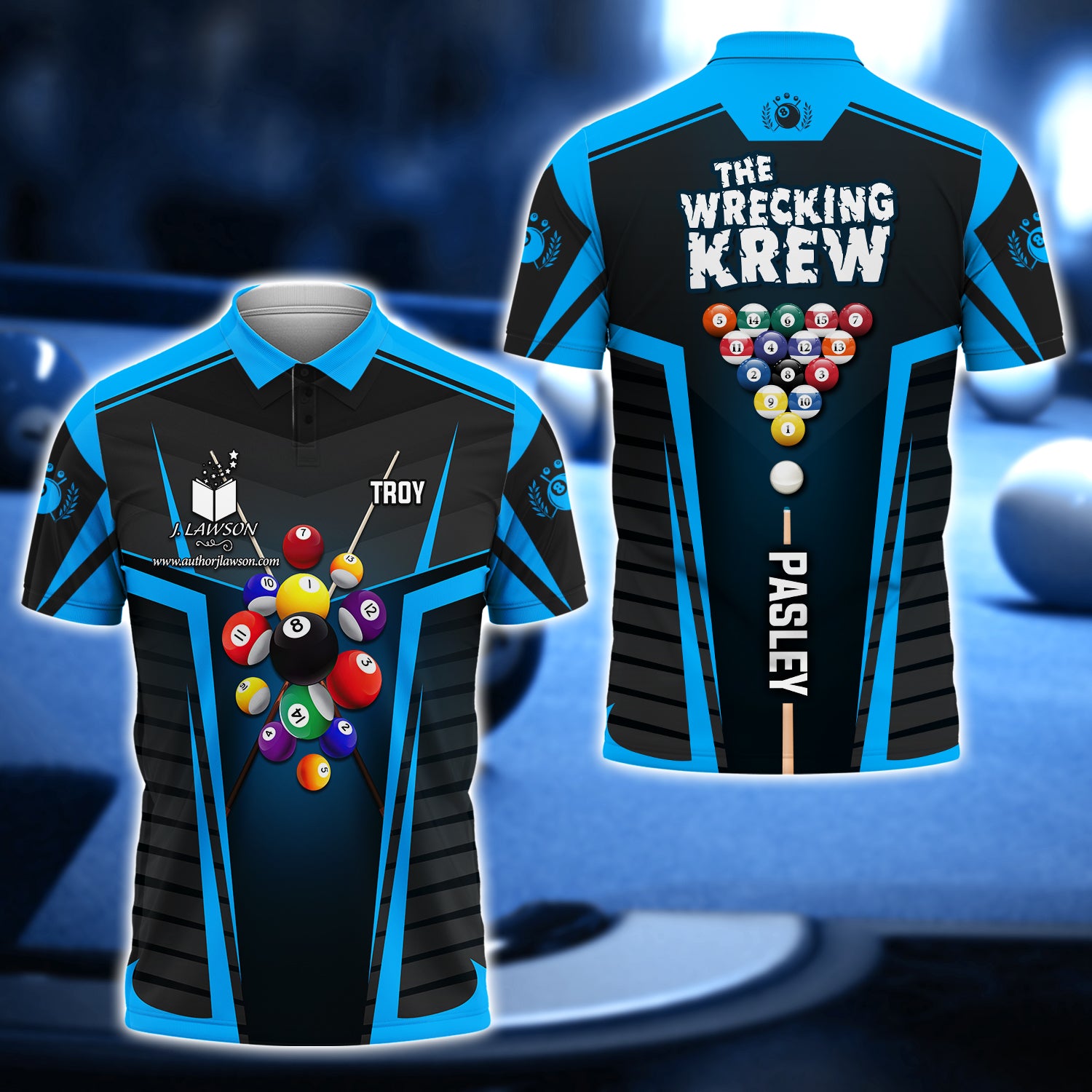 TROY PASLEY, The Wrecking Krew Team In Blue Billard Balls 3D Shirt - QB95