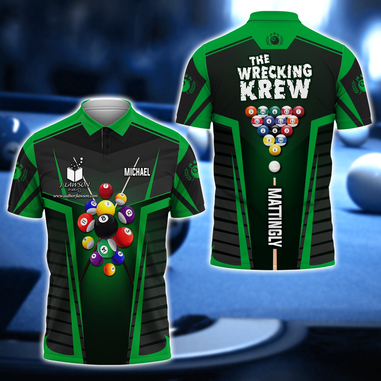 MICHAEL MATTINGLY, The Wrecking Krew Team In Green Billard Balls 3D Shirt - QB95