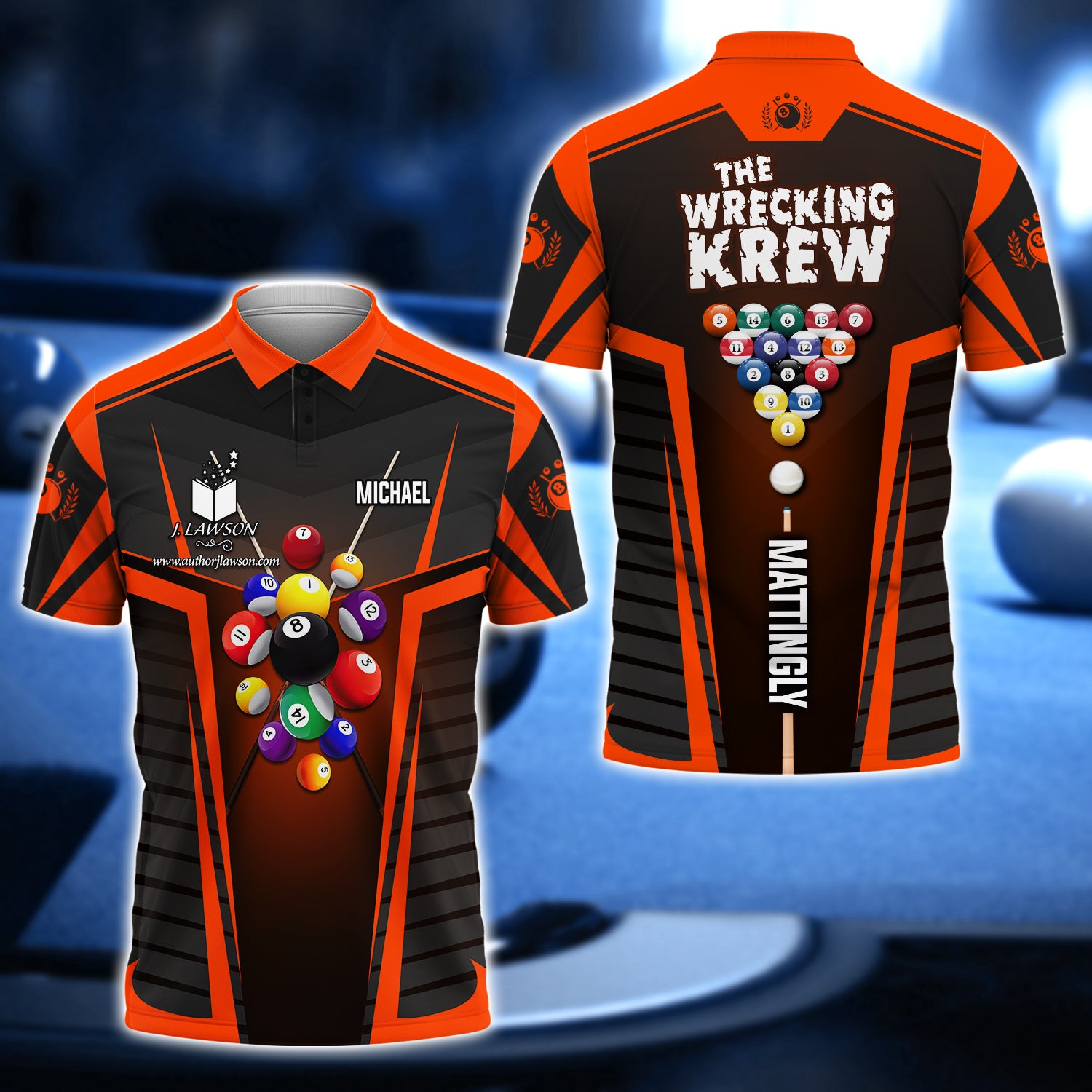 MICHAEL MATTINGLY, The Wrecking Krew Team In Orange Billard Balls 3D Shirt - QB95