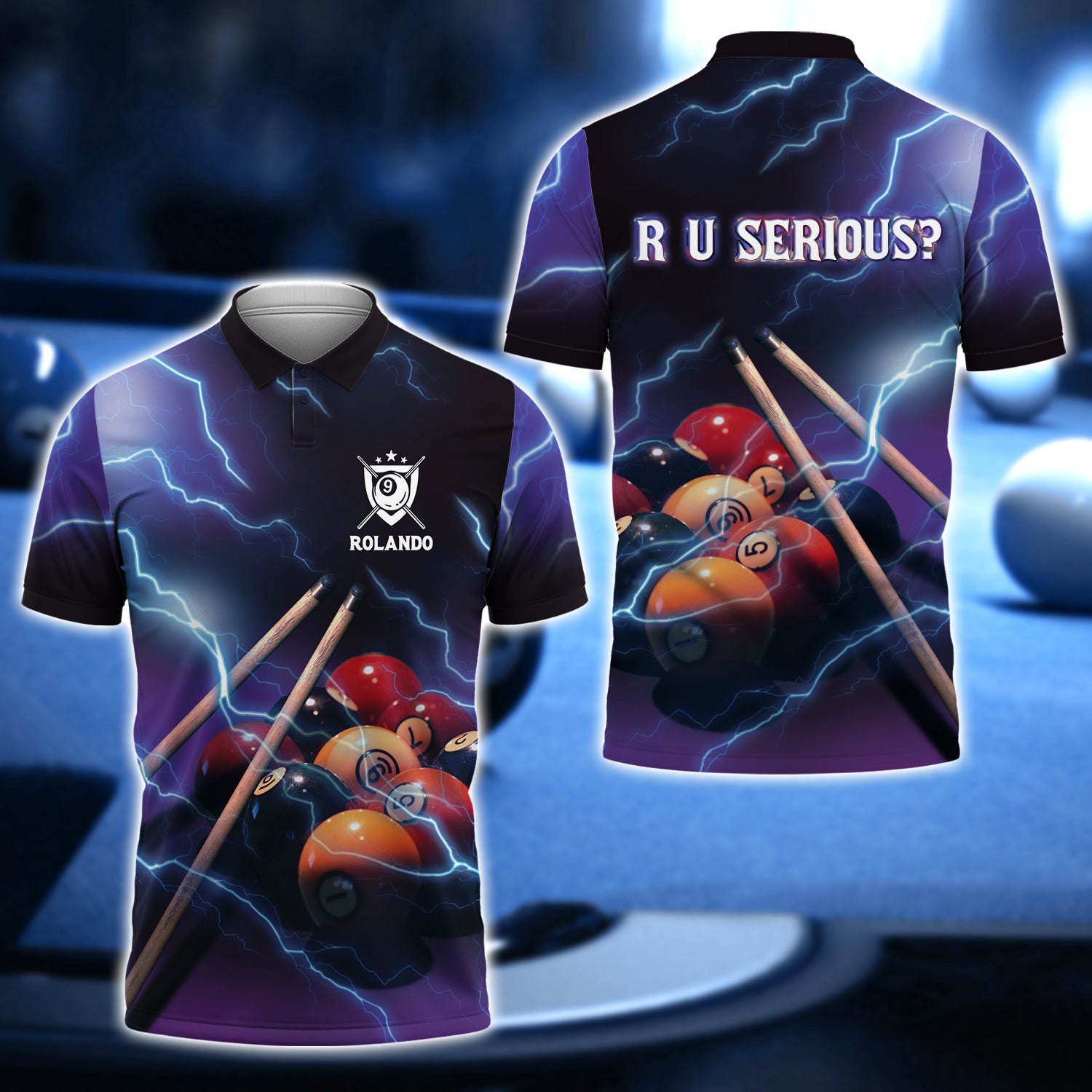 Rolando - R U SERIOUS Team Billiard 9 Ball Thunder Lightning 3D Shirt - QB95