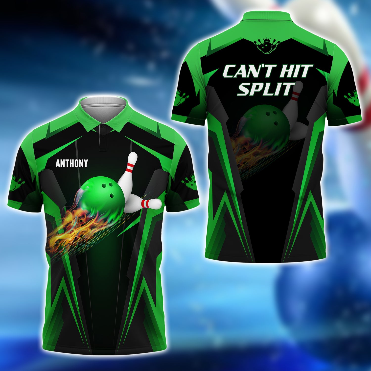 Anthony - The Green Bowling Ball in Flames 3D Shirt - QB95