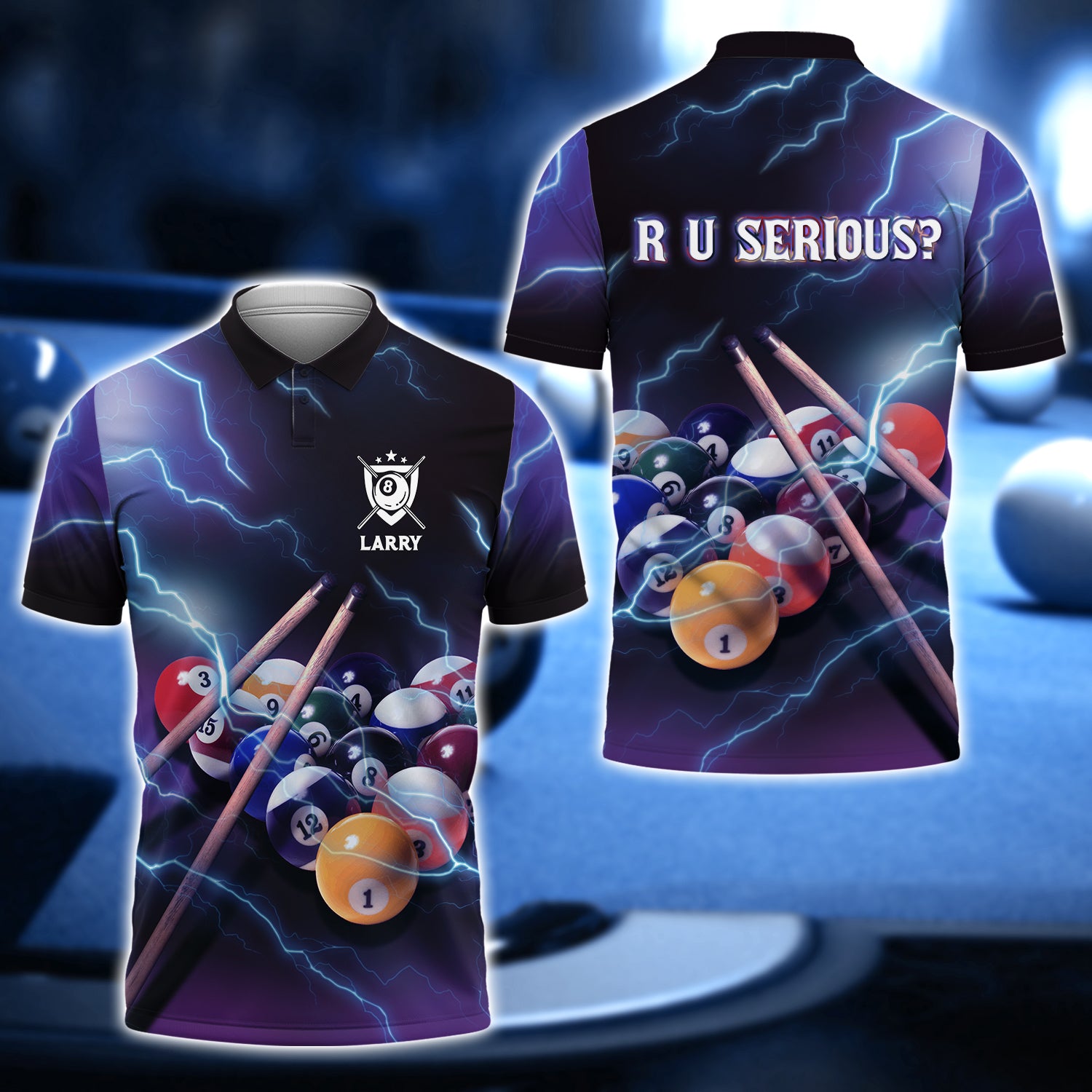 Larry - R U SERIOUS Team Billiard 8 Ball Thunder Lightning 3D Shirt - QB95