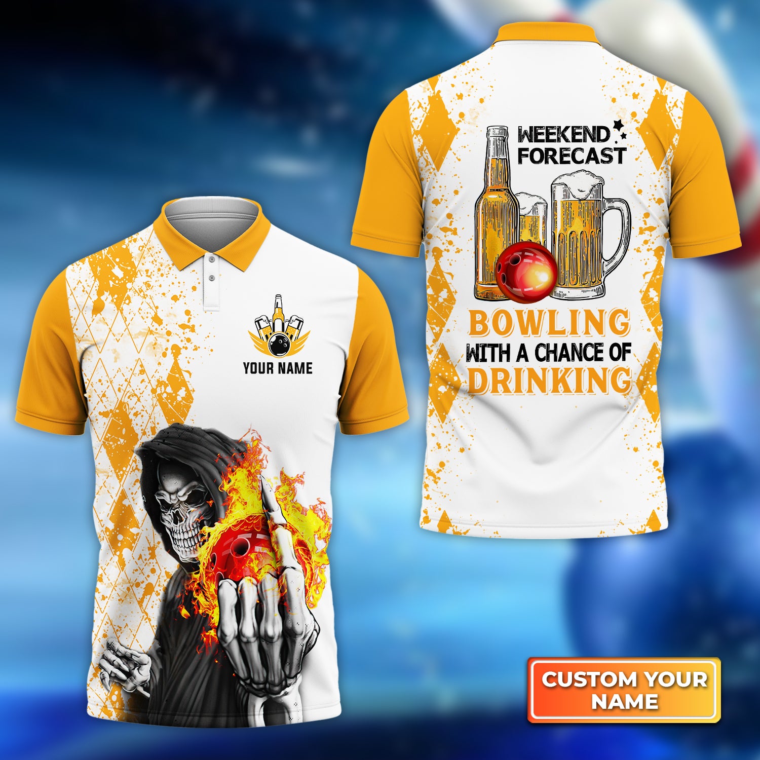 Weekend Forecast Bowling With A Big Chance of Drinking Personalized Name 3D Polo Shirt QB95 Gift For Bowler