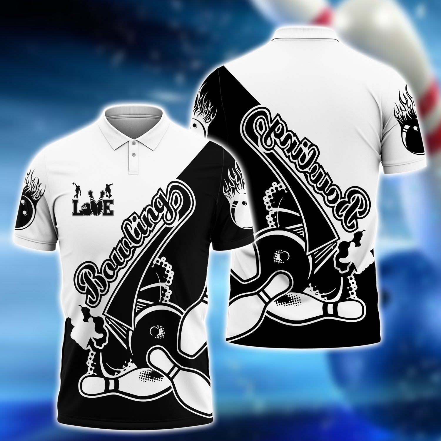 Love Bowling Black And White 3D Polo Shirt For Bowler QB95