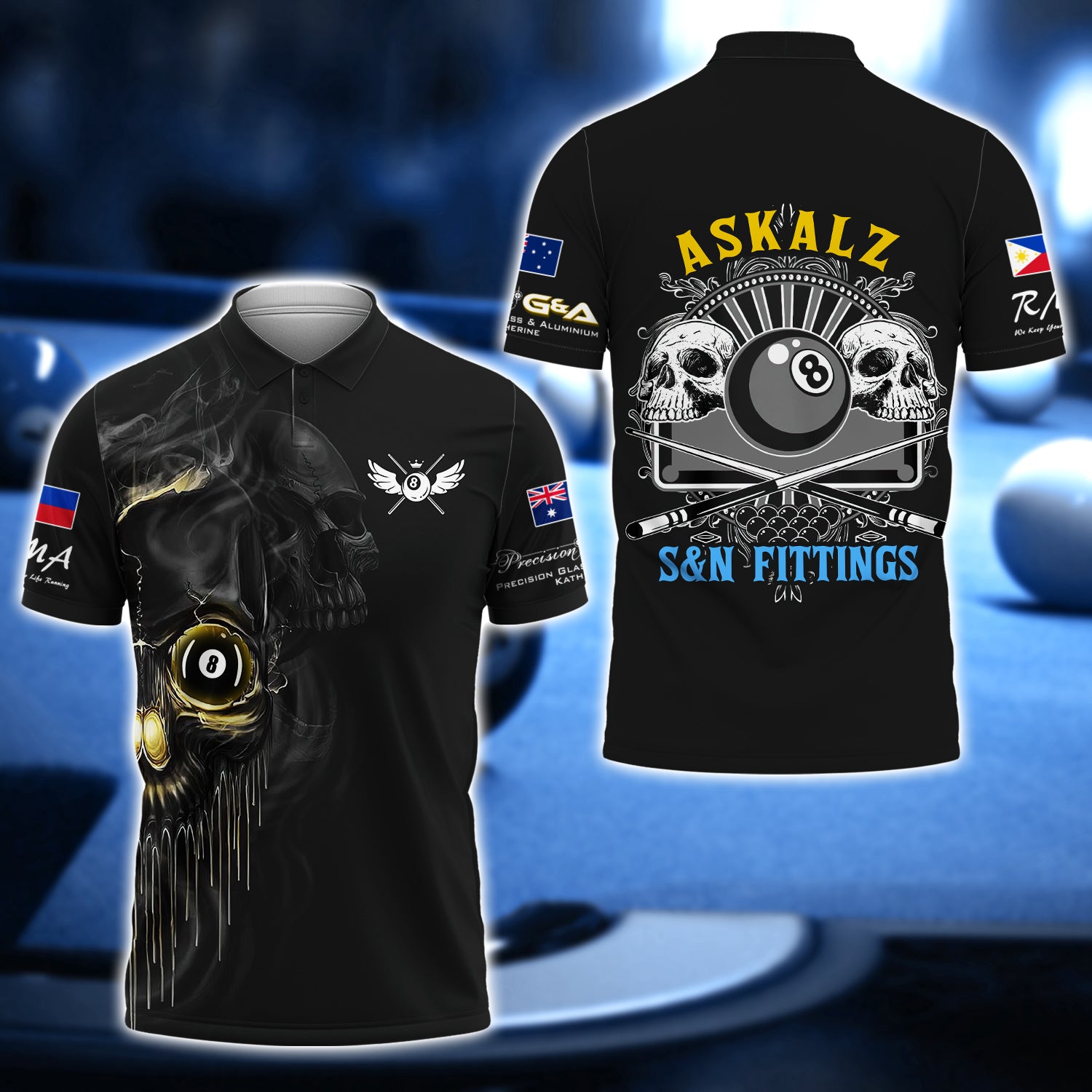 [NO NAME] - ASKALZ S&N FITTINGS Billiard Skull 8 Ball 3D Shirt - QB95