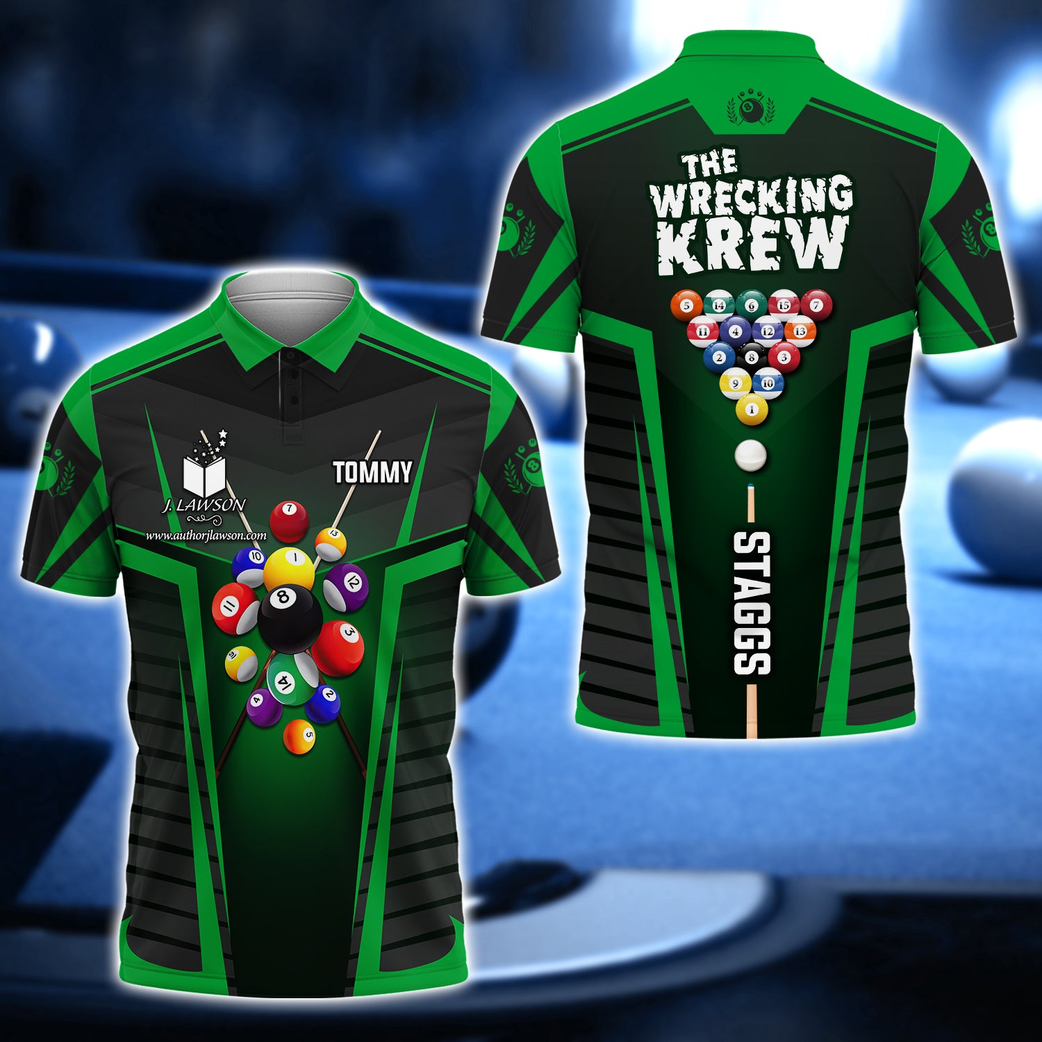 TOMMY STAGGS , The Wrecking Krew Team In Green Billard Balls 3D Shirt - QB95