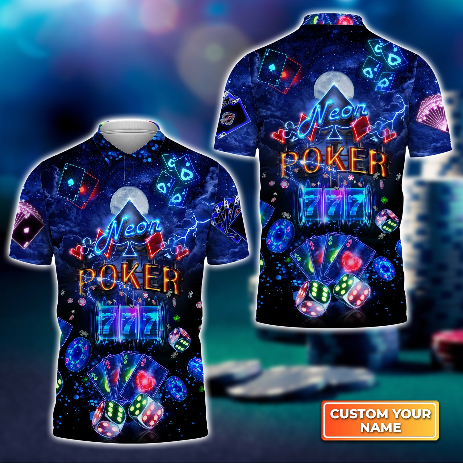 Poker Neon Casino Slot Machine With Jackpot 3D Shirt - QB95