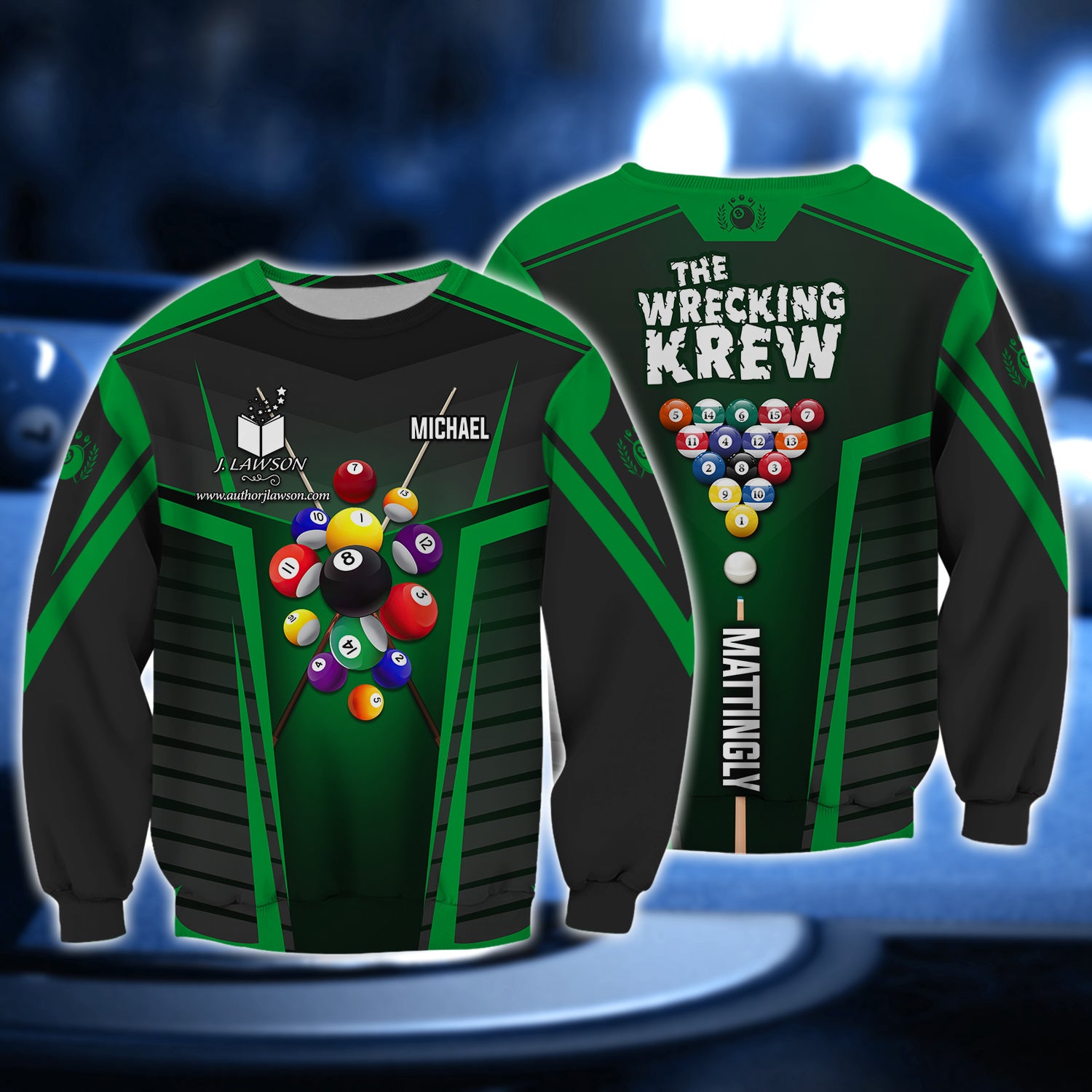 MICHAEL MATTINGLY, The Wrecking Krew Team In Green Billard Balls 3D Shirt - QB95