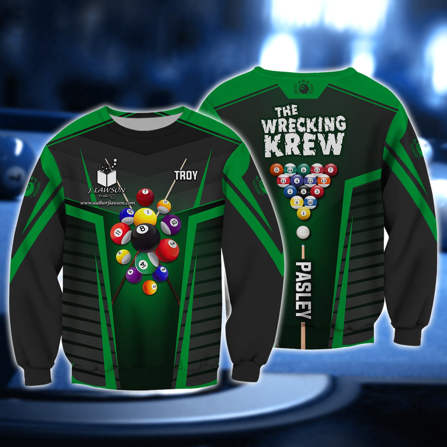 TROY PASLEY, The Wrecking Krew Team In Green Billard Balls 3D Shirt - QB95