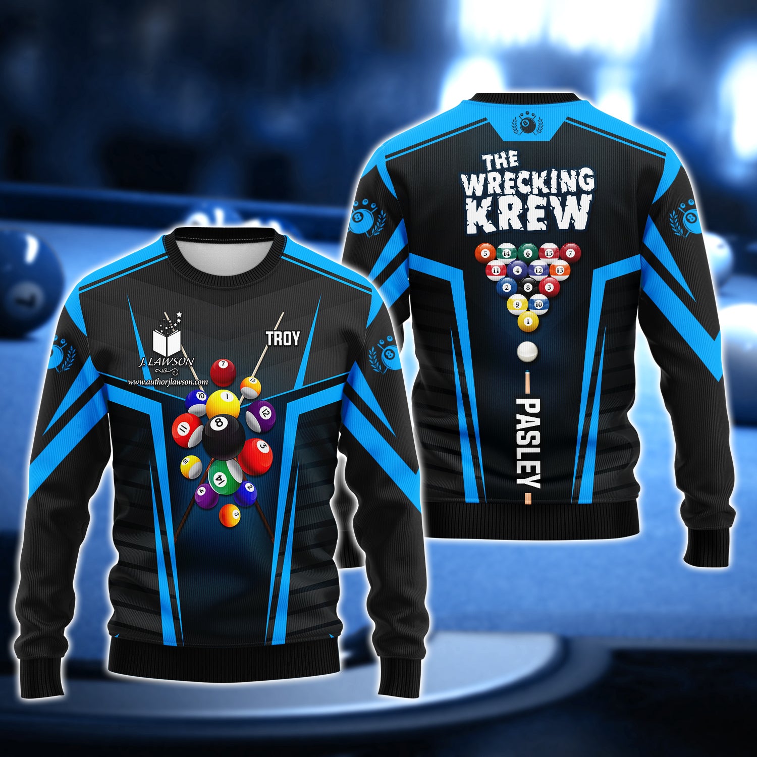 TROY PASLEY, The Wrecking Krew Team In Blue Billard Balls 3D Shirt - QB95