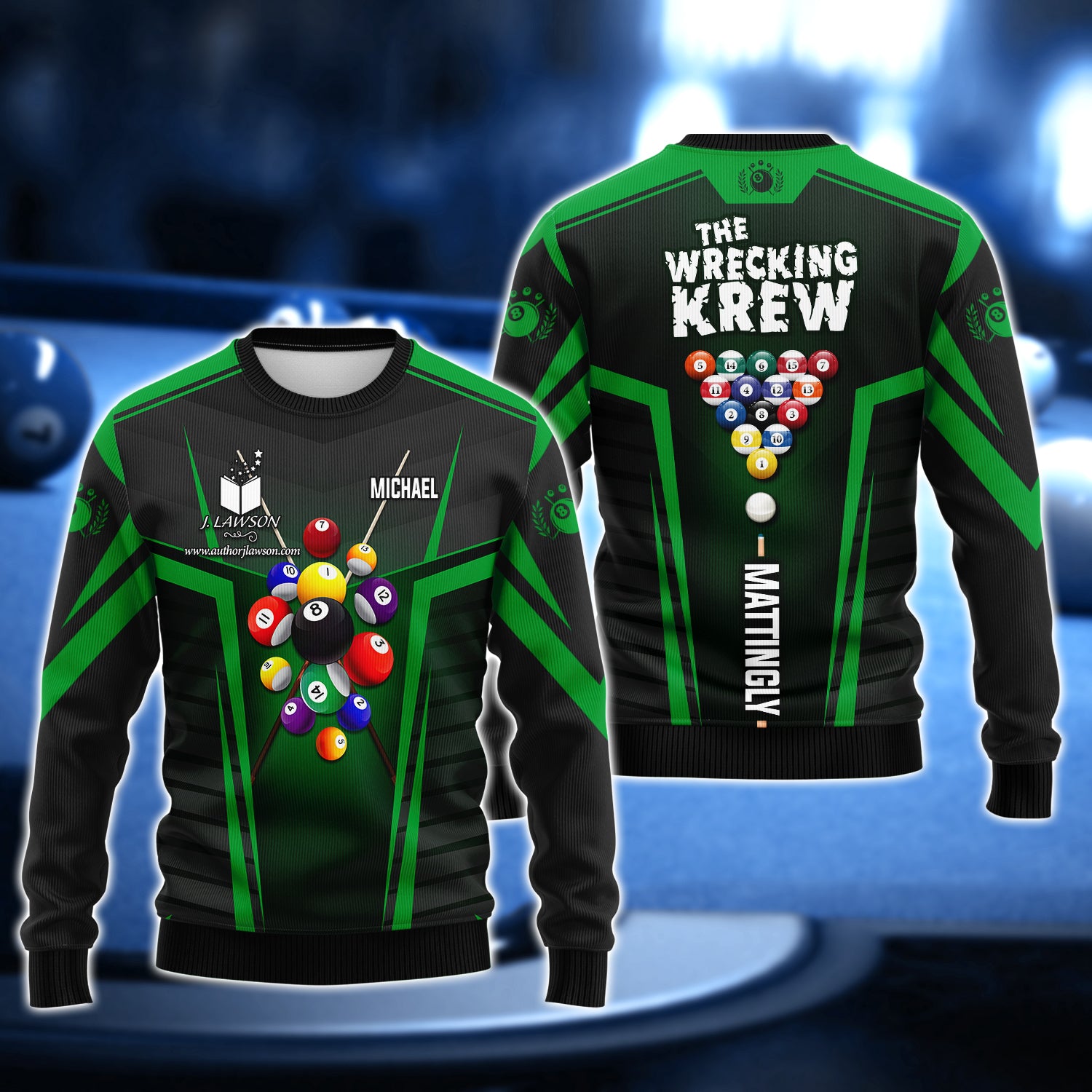 MICHAEL MATTINGLY, The Wrecking Krew Team In Green Billard Balls 3D Shirt - QB95